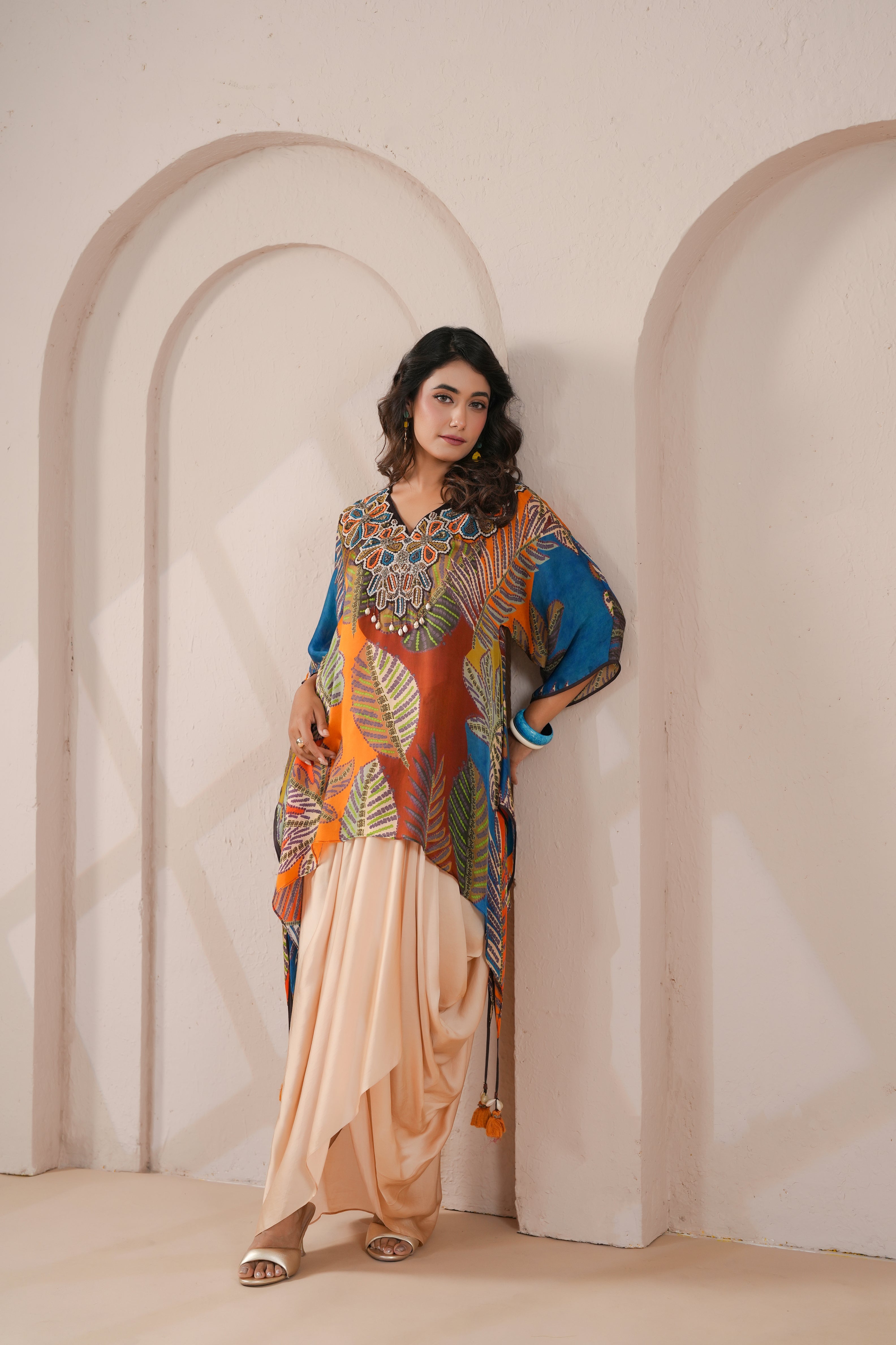 Multi-Tropical Printed Modal Silk Dhoti Set