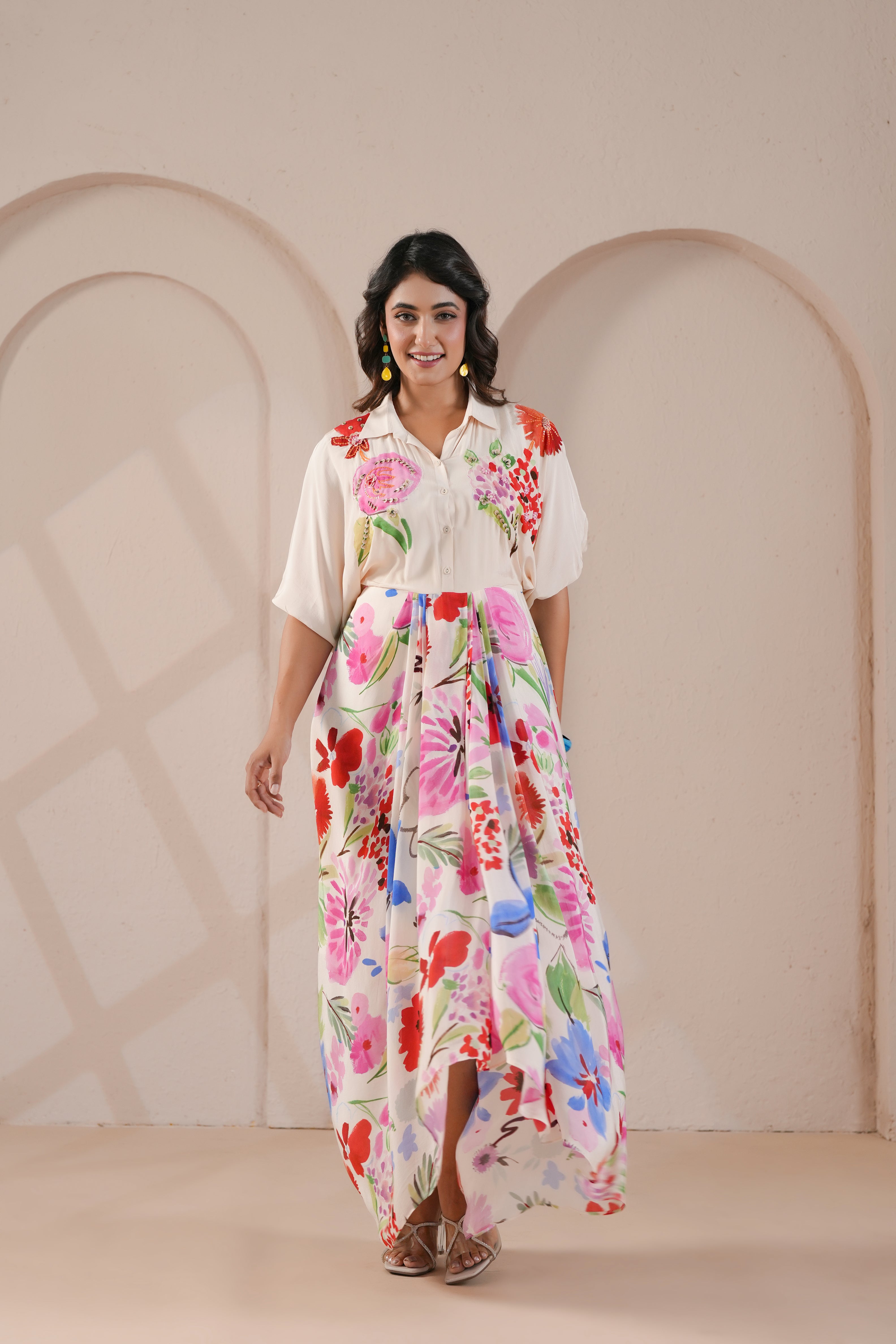 Floral Printed Viscose Crepe Silk Dress