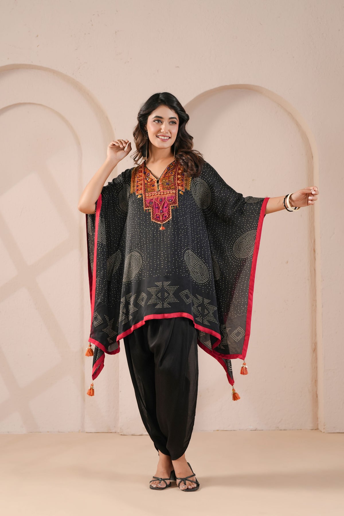 Black Muse Embellished Satin Silk Kaftan Set