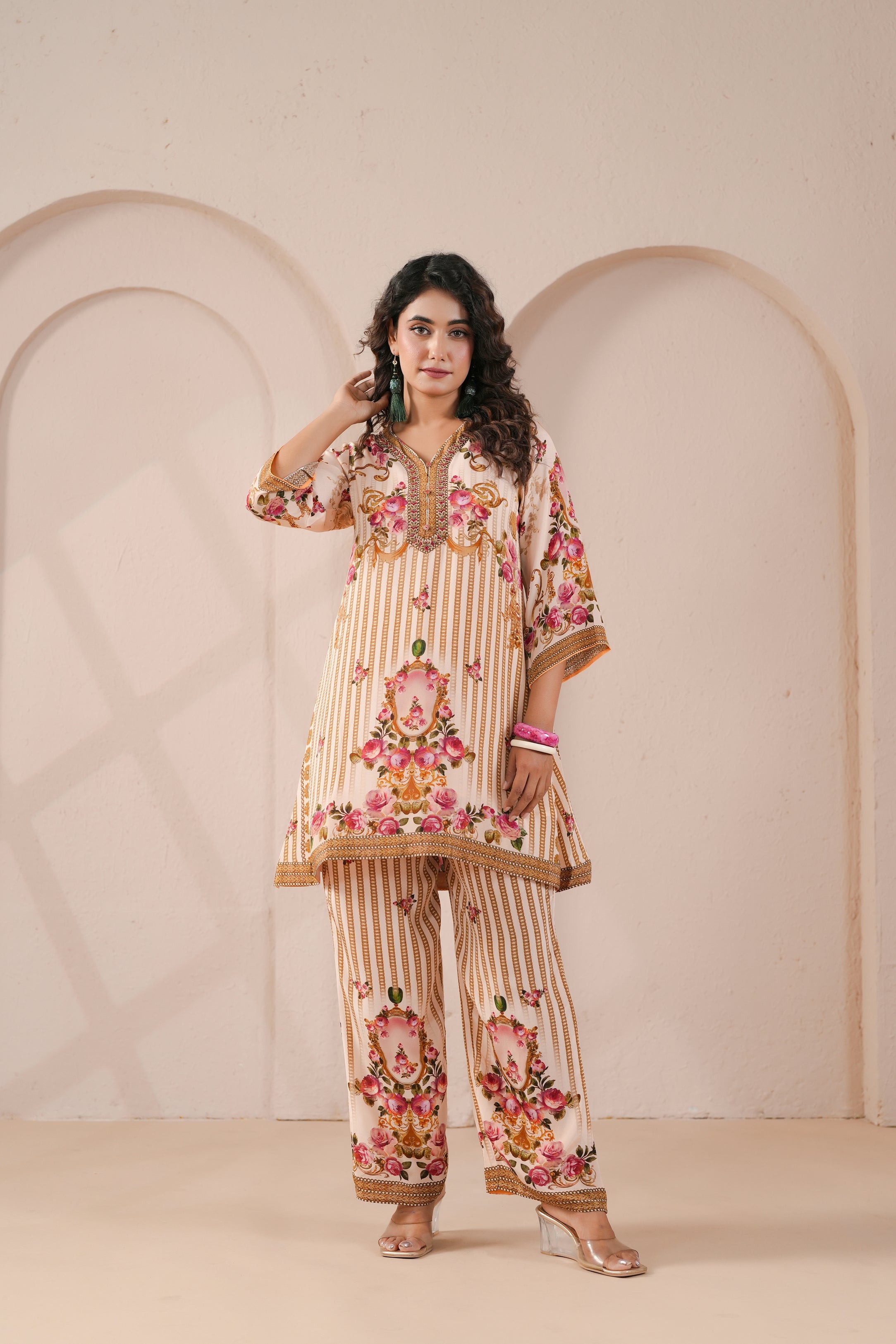 Ivory Rose Printed Crepe Silk Kurta Set
