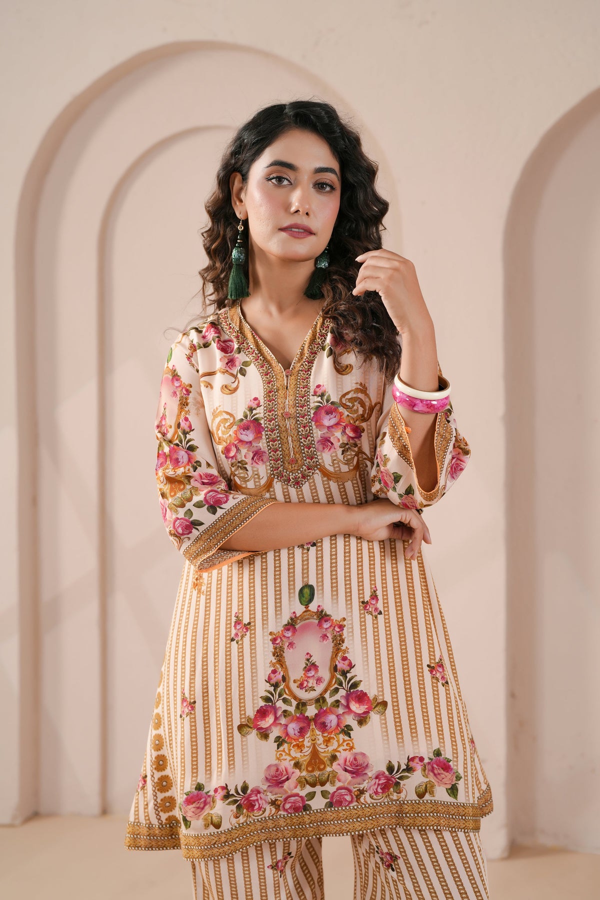 Ivory Rose Printed Crepe Silk Kurta Set