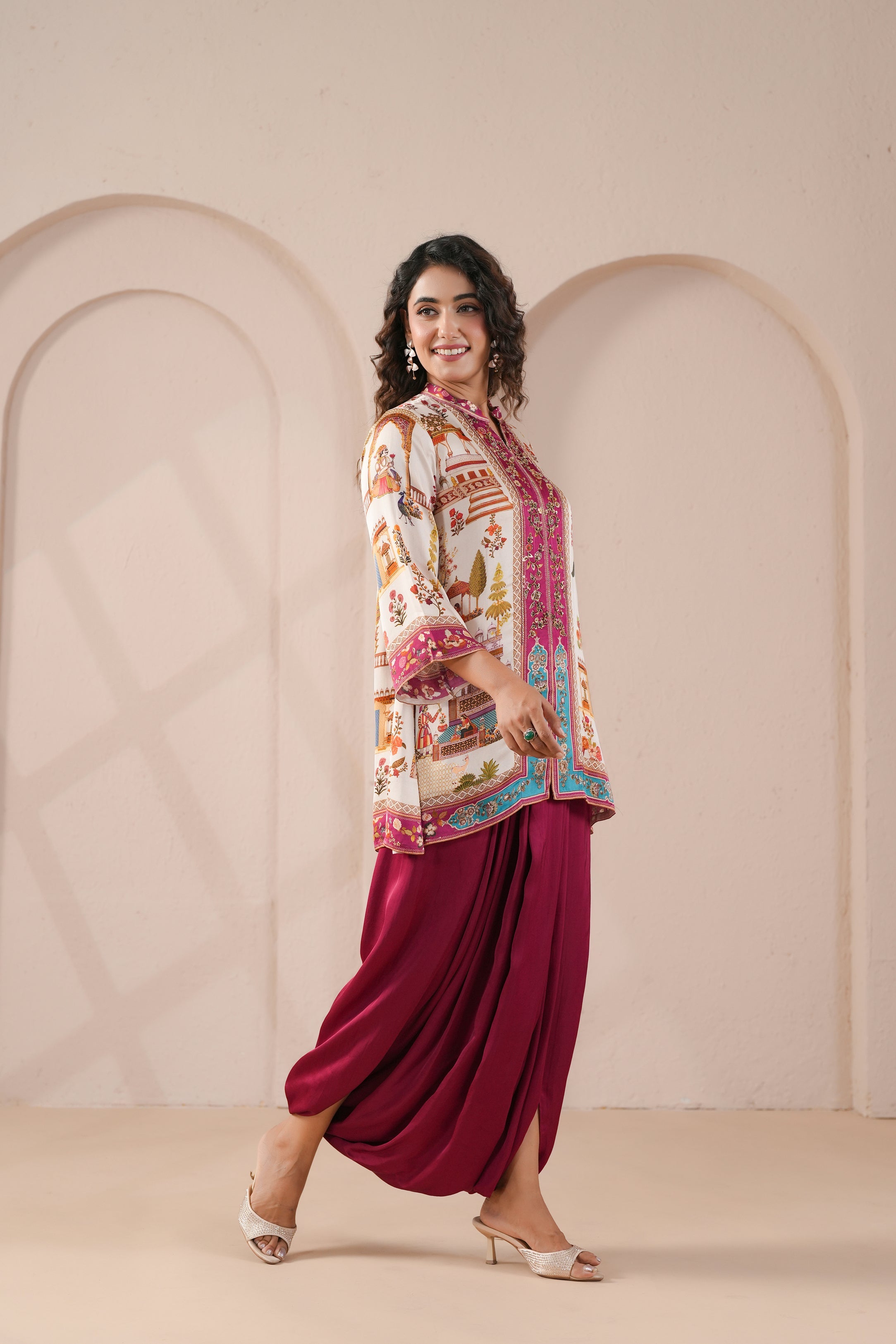 Magenta Printed Modal Silk Co-Ord Set