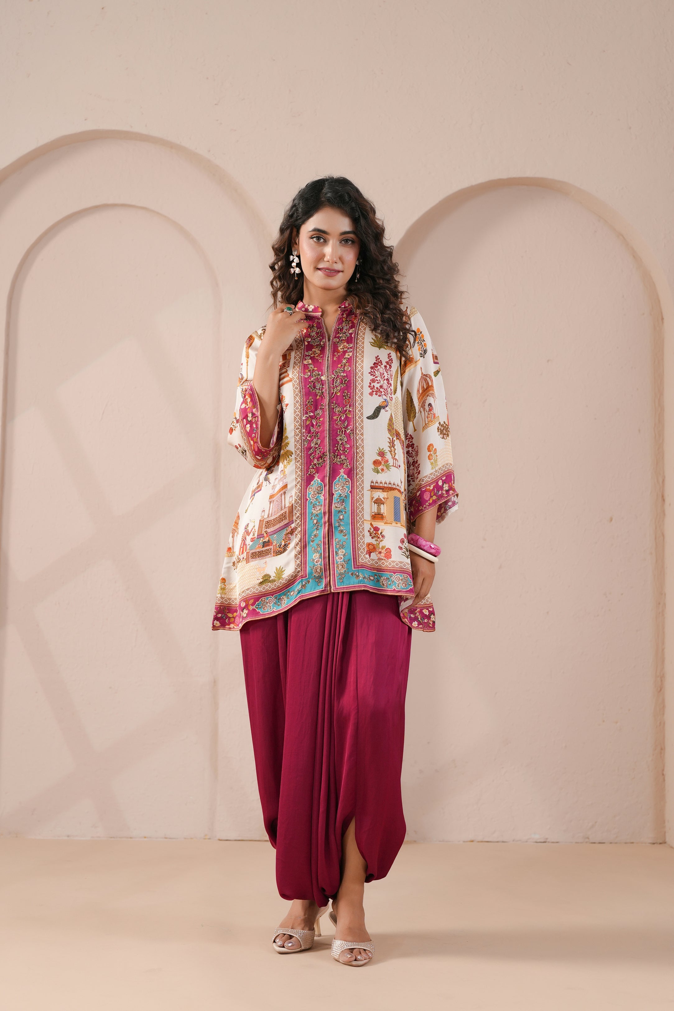 Magenta Printed Modal Silk Co-Ord Set