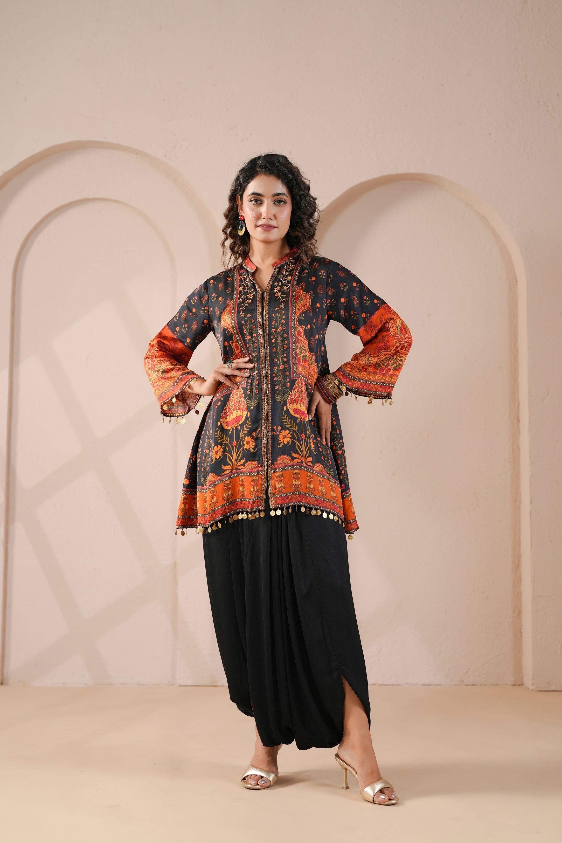 Rust Botanical Printed Modal Silk Co-Ord Set