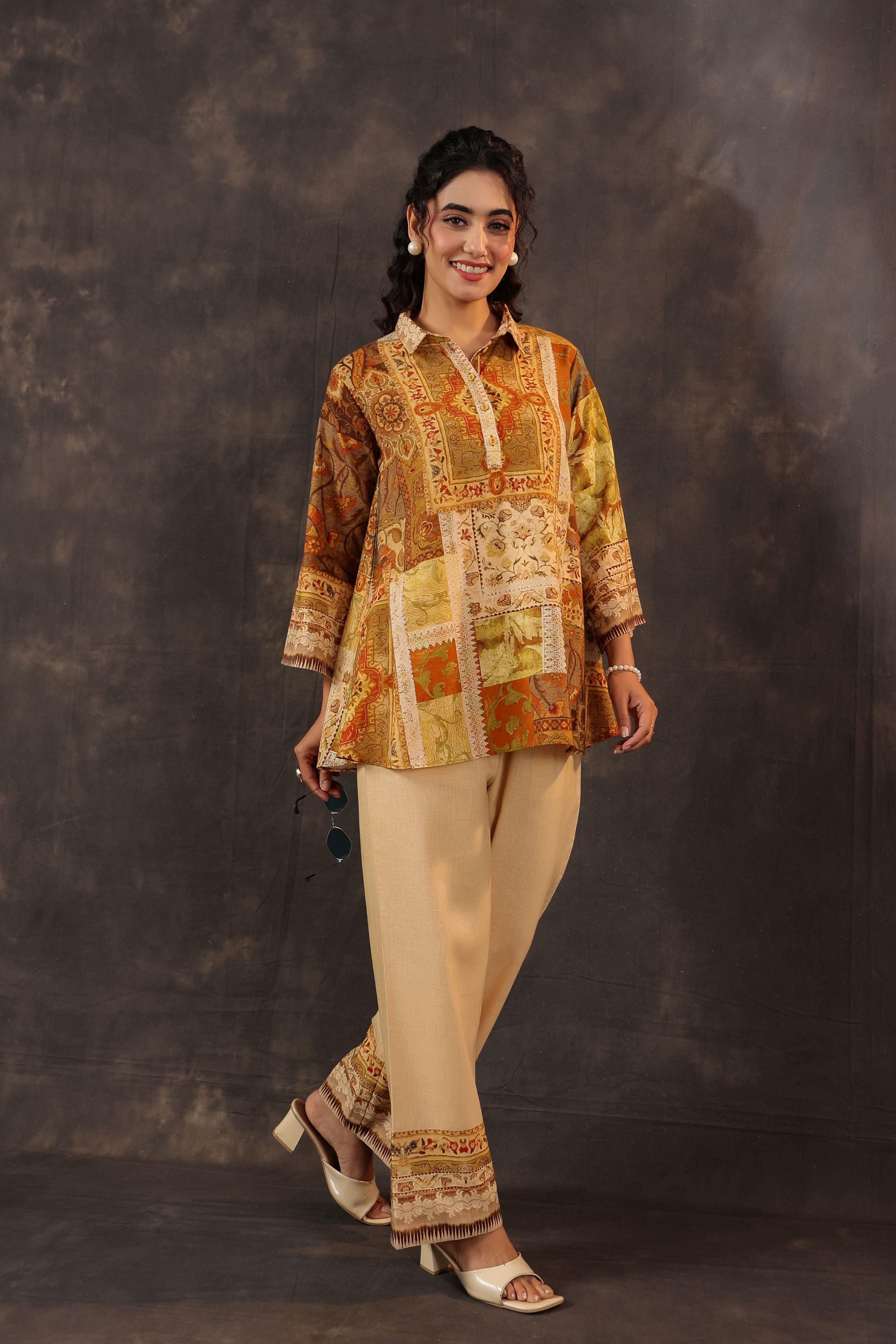 Desert Amber Printed Linen Co-Ord Set