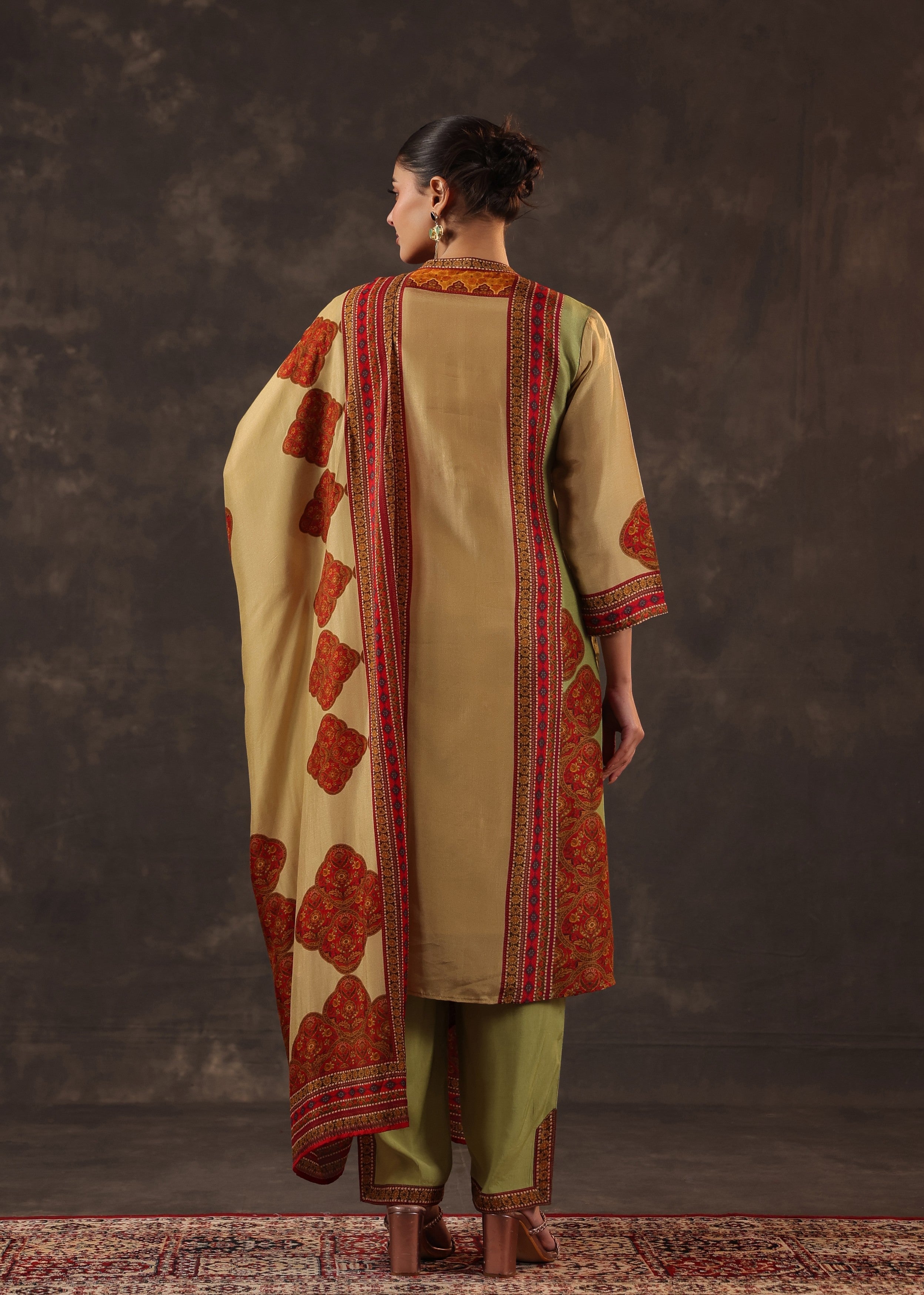 Garnet Gold Printed Premium Silk Pant Set