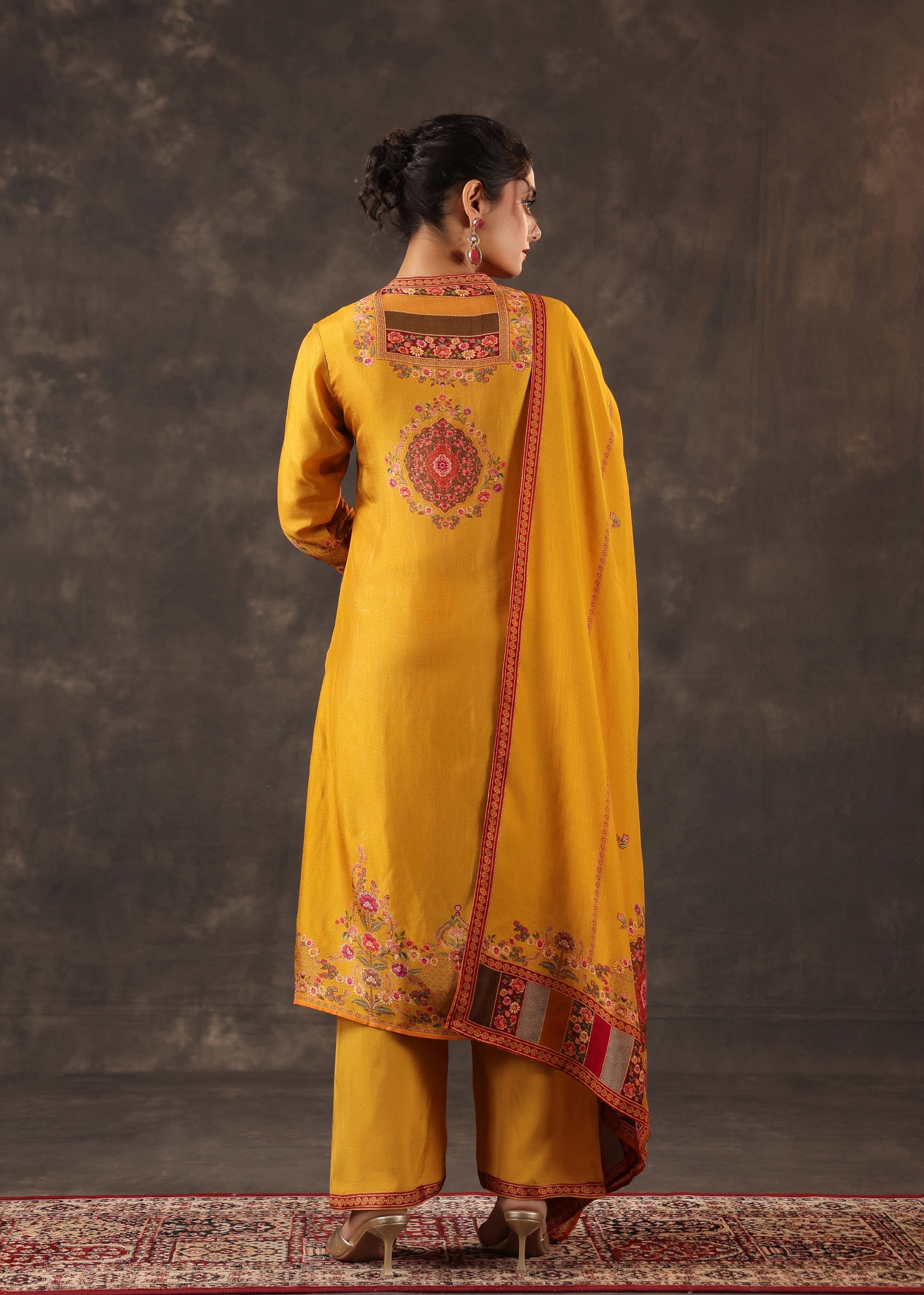 Dark Marigold Embellished Premium Silk Pant Set