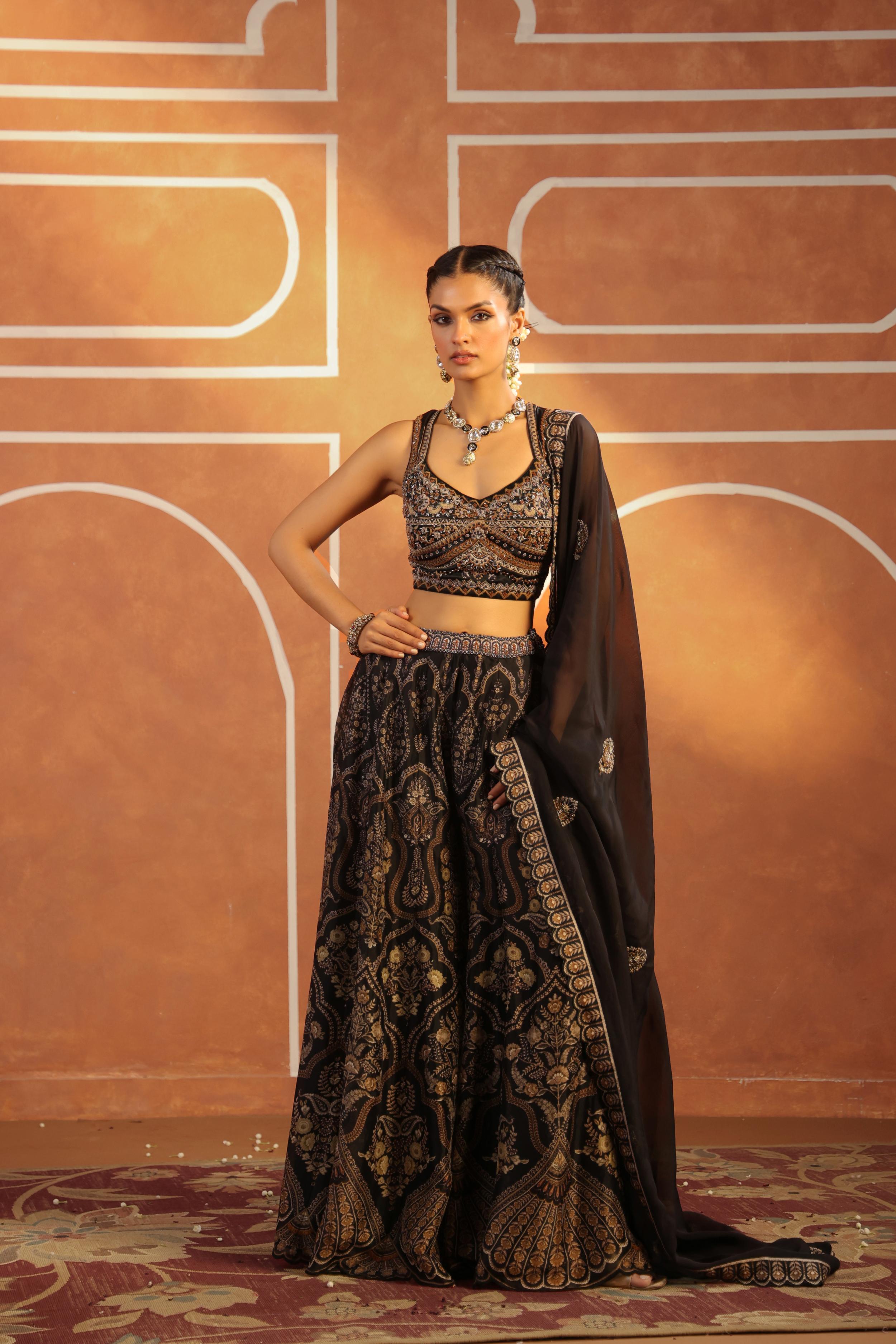 Black Printed Organza Silk Sharara Set