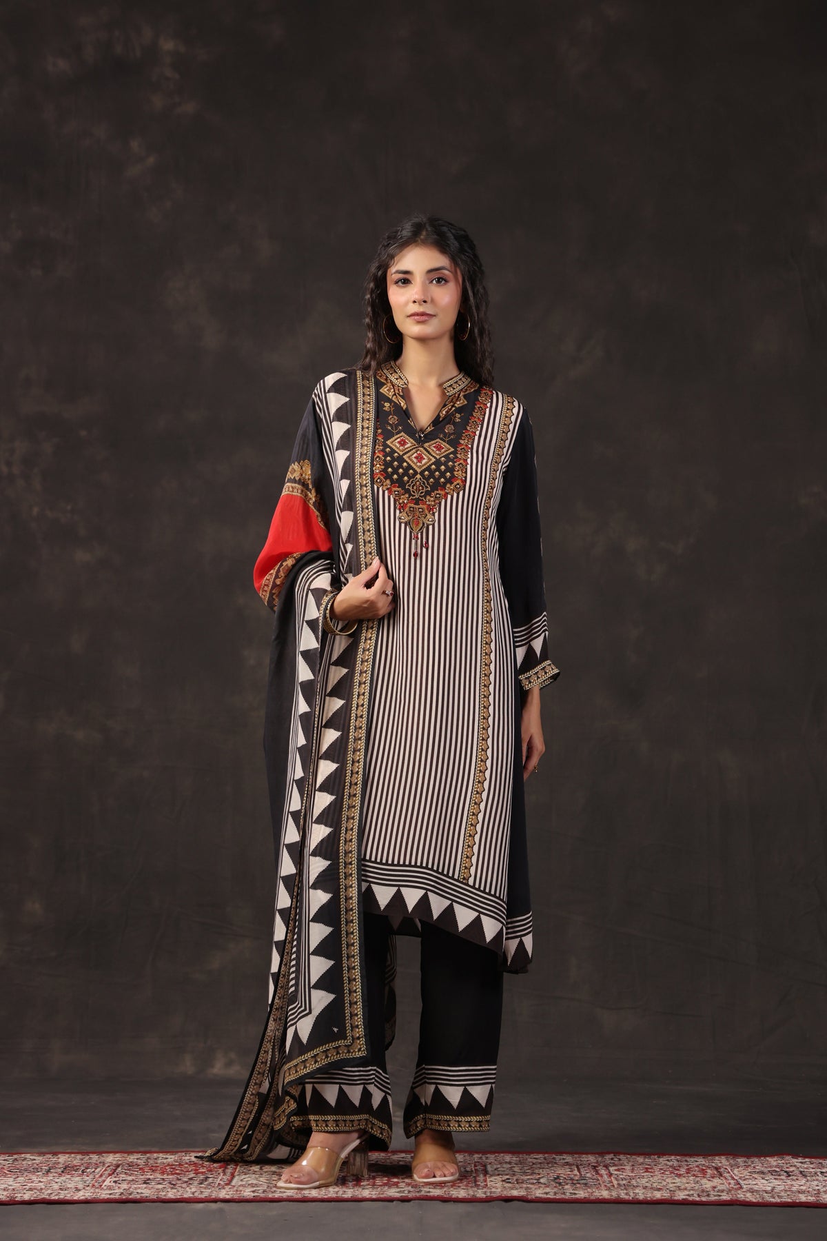 Monochrome Printed Crepe Silk Pant Set