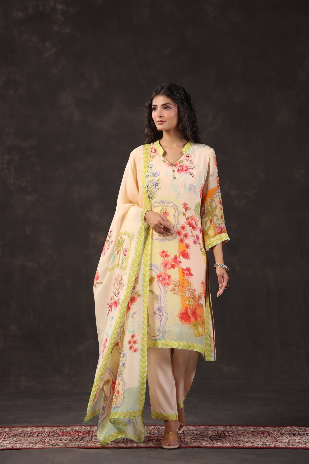 Pastel Bloom Printed Crepe Silk Pant Set