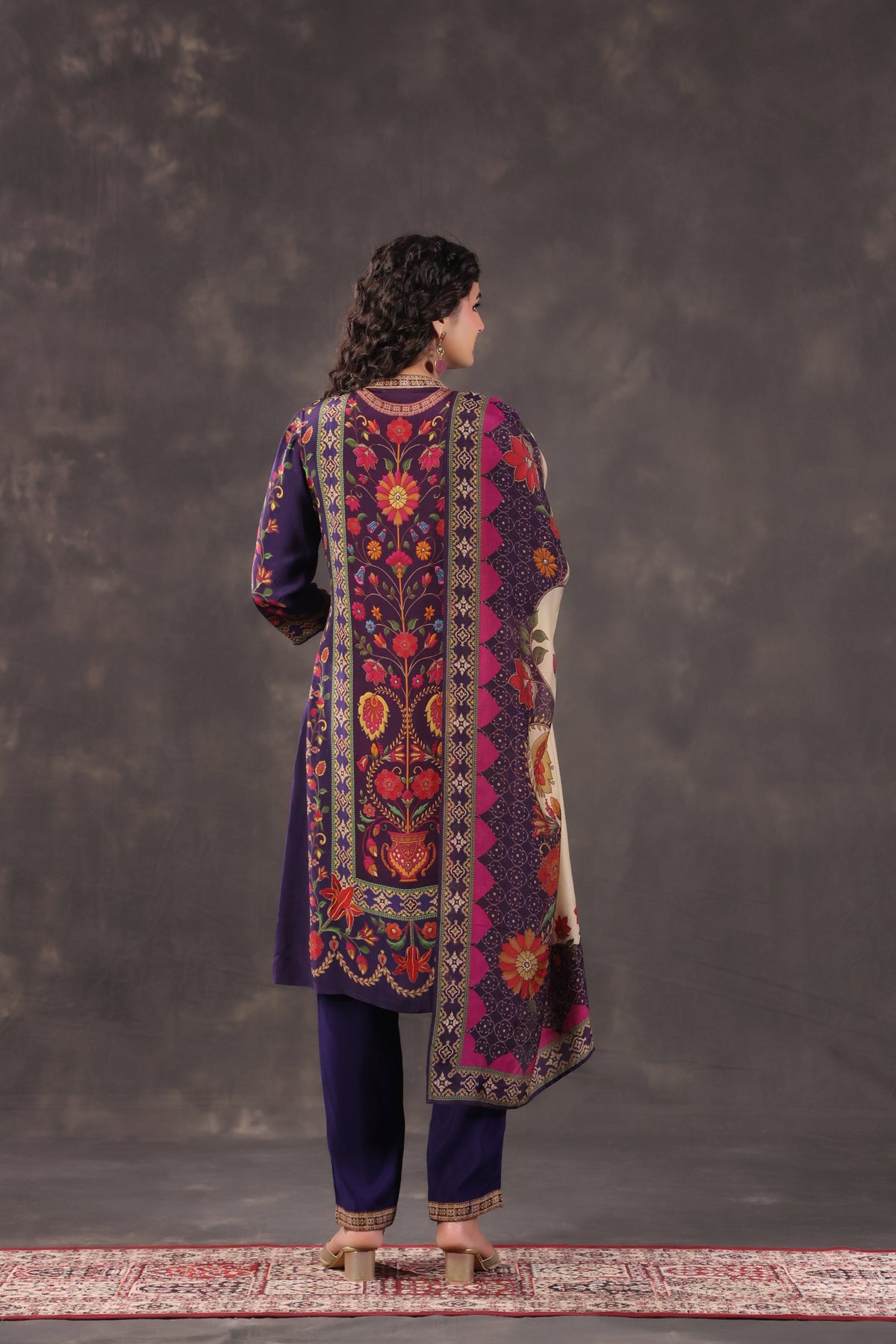 Indigo Floral Printed Crepe Silk Pant Set