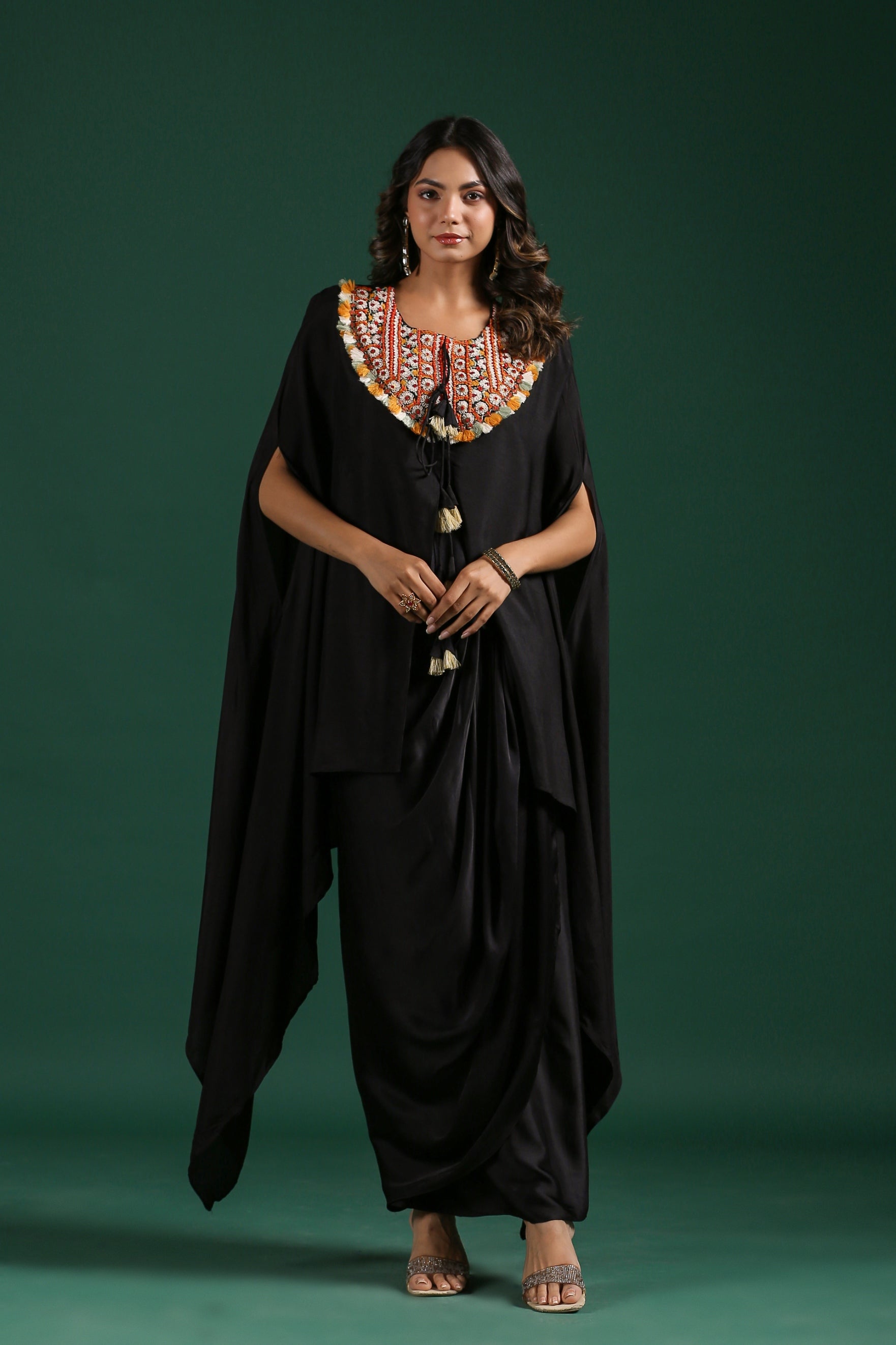 Black Embroidered Premium Silk Skirt Set