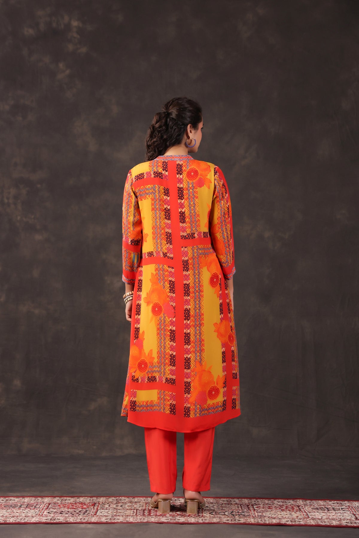 Radiant Ochre Printed Crepe Silk Kurta Set