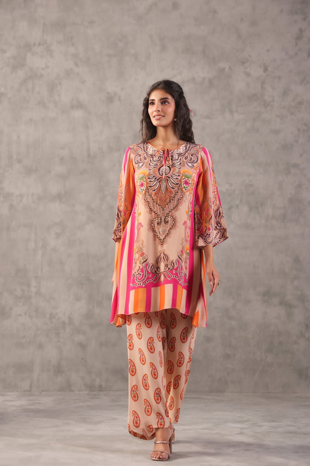 Vibrant Pastel Printed Crepe Silk Kurta Set