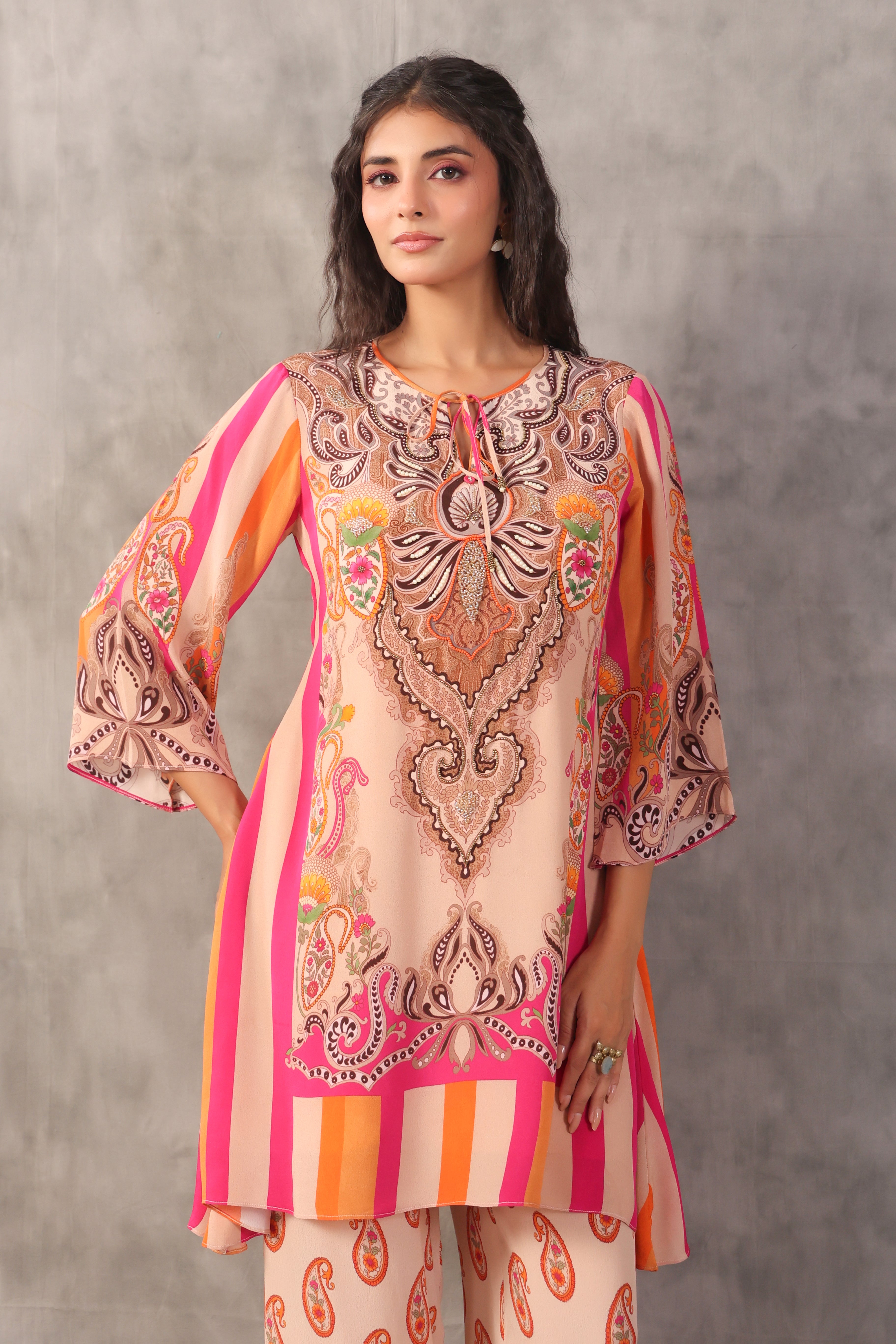 Vibrant Pastel Printed Crepe Silk Kurta Set