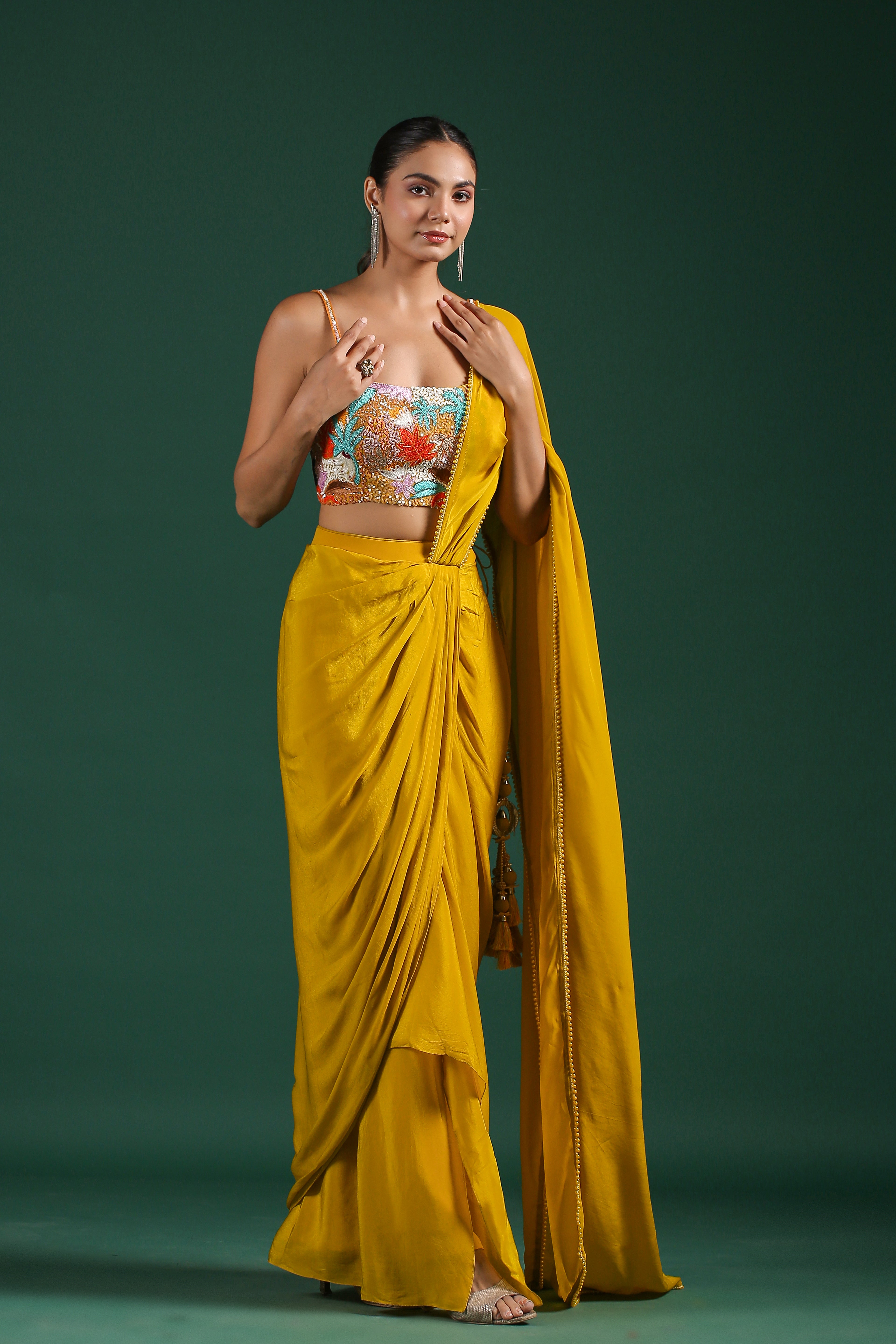 Golden Yellow Embellished Draped Saree