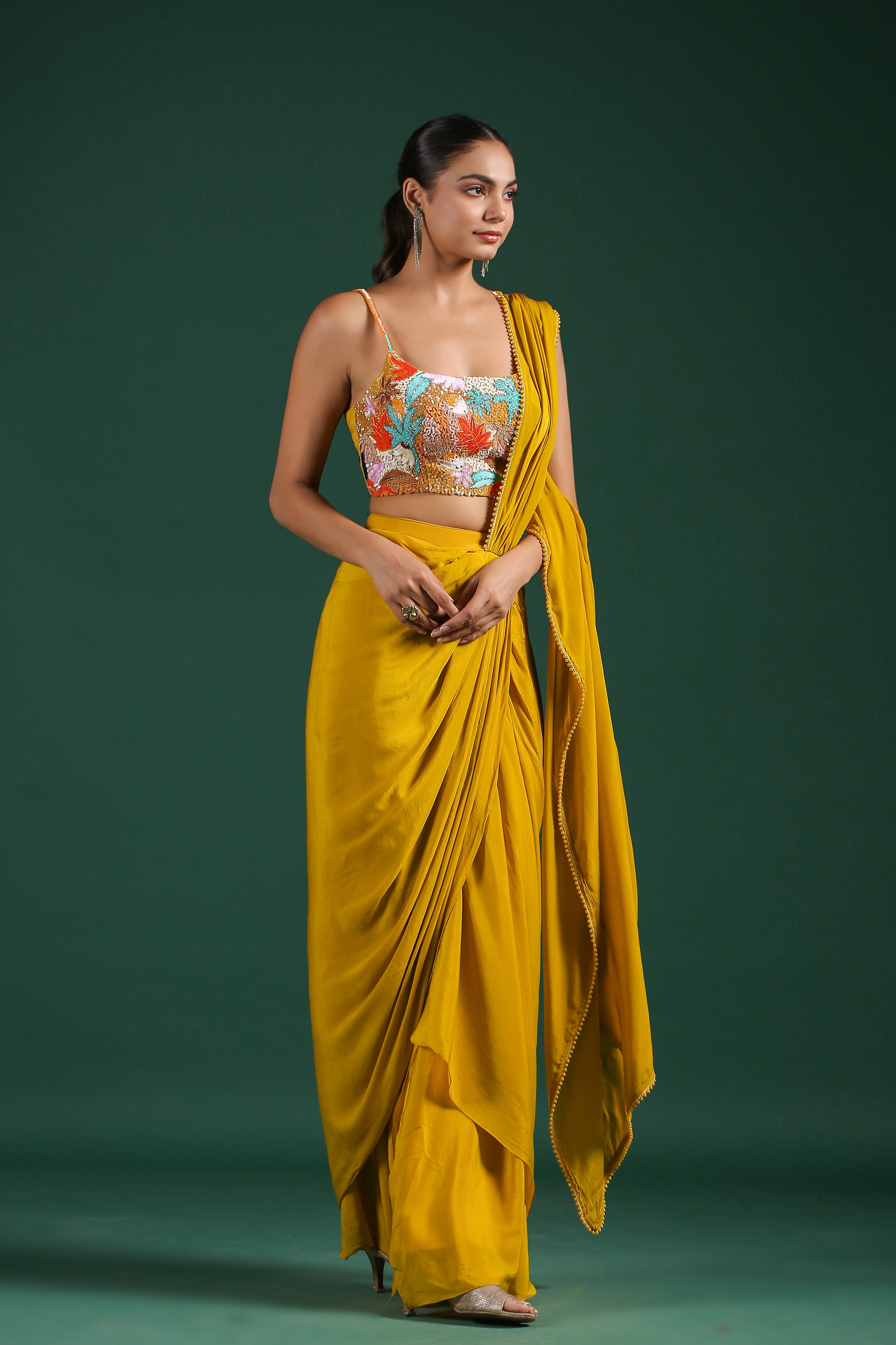 Golden Yellow Embellished Draped Saree