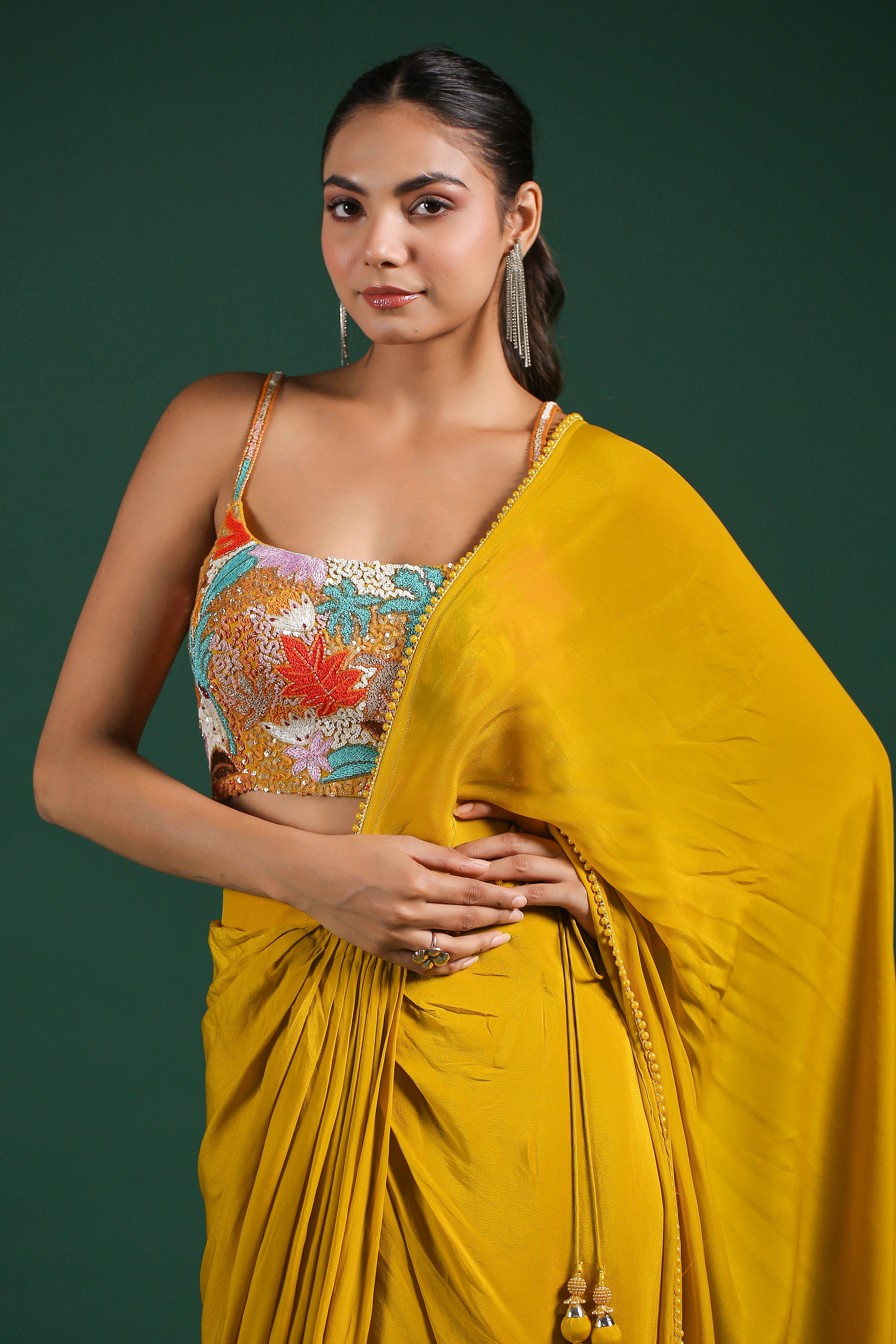 Golden Yellow Embellished Draped Saree