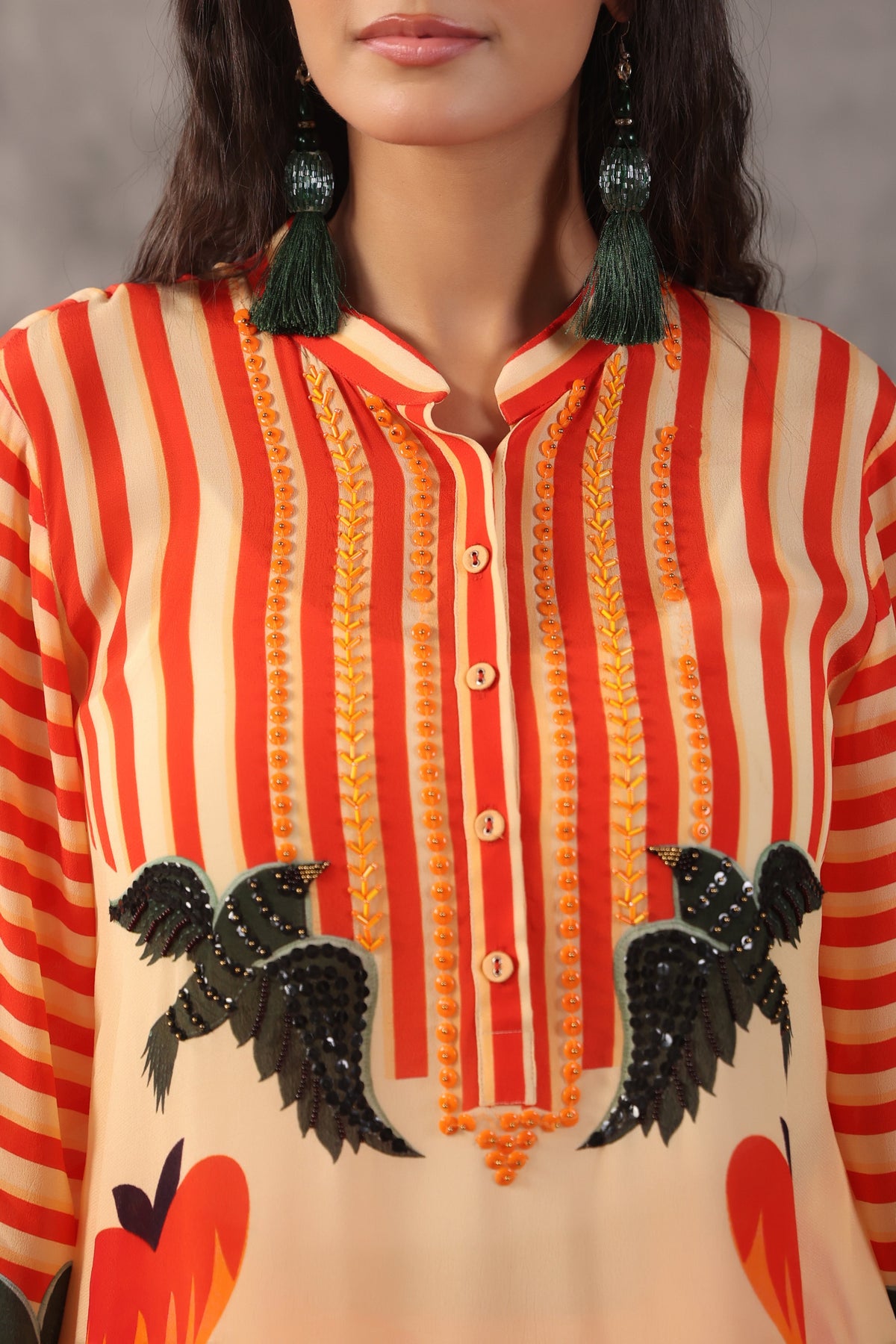Beige Coral Printed Crepe Silk Co-Ord Set