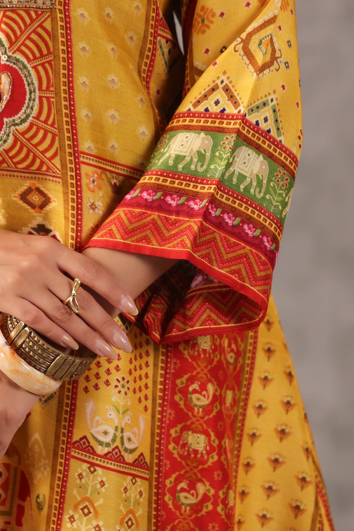 Sunset Printed Dola Silk Kurta Set