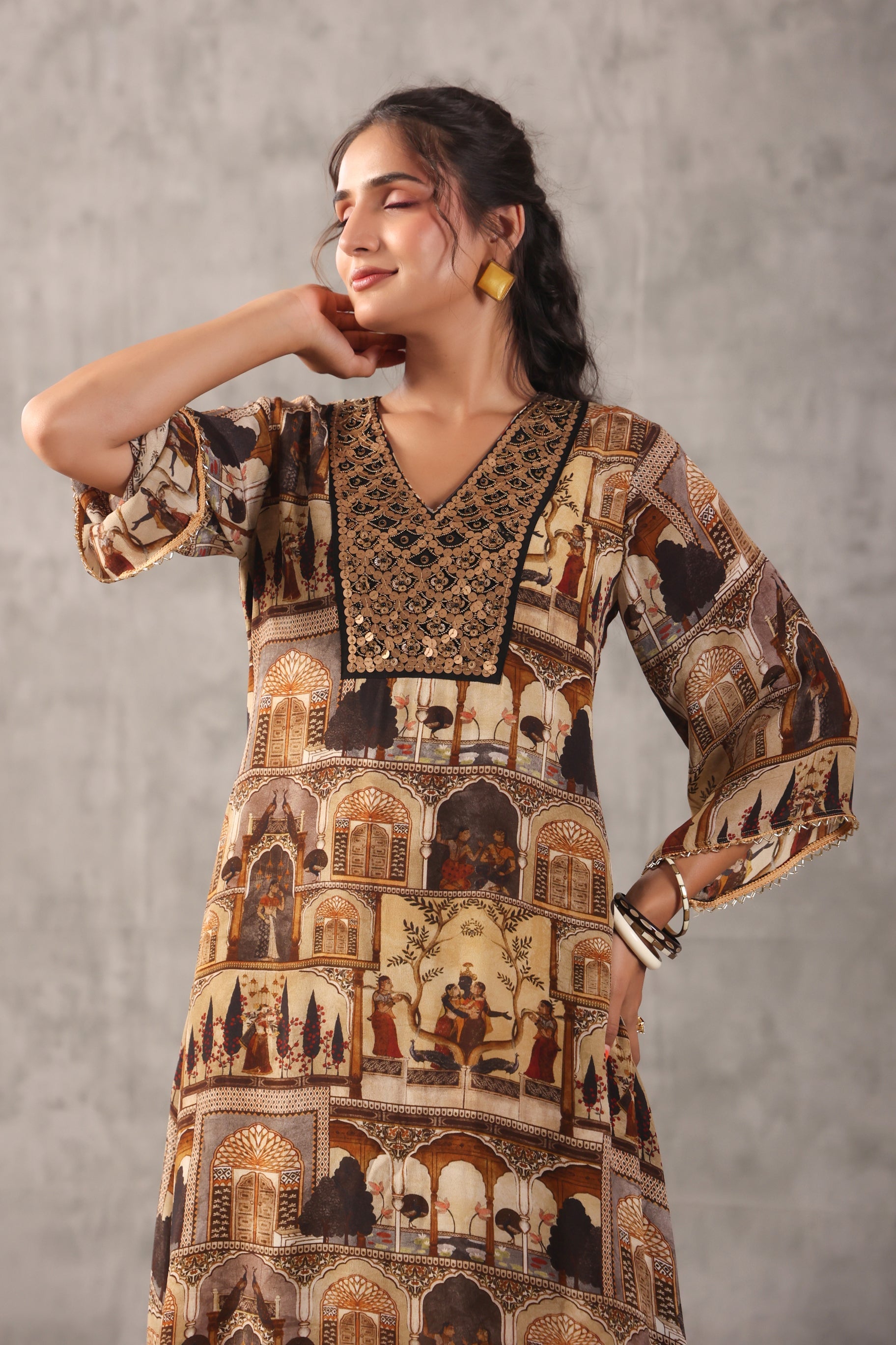 Mughal Sepia Printed Viscose Crepe Silk Co-Ord Set