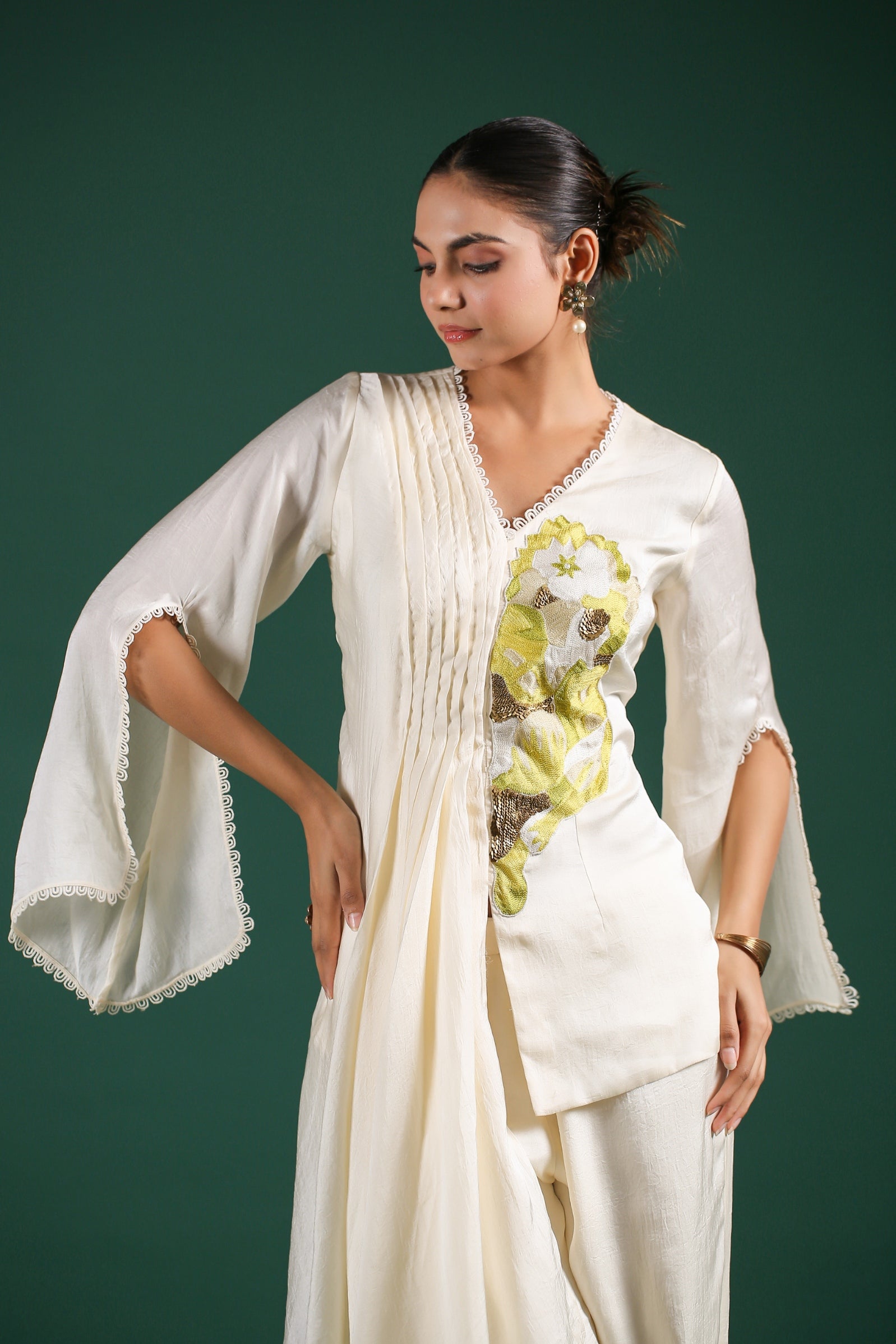 Ivory Embroidered Mulberry Silk Co-Ord Set