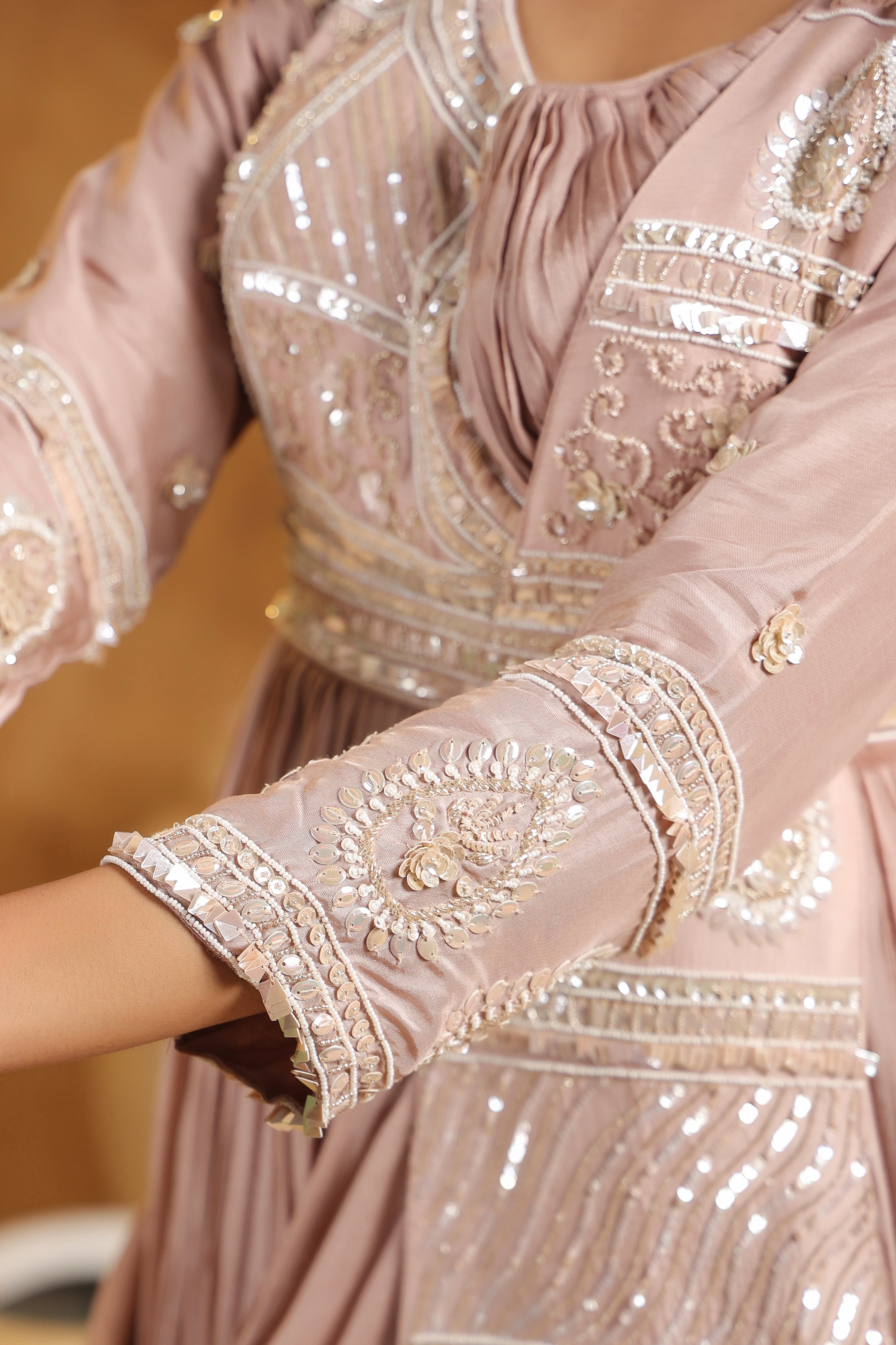 Mauve Pink Embellished Chinon Silk Gown