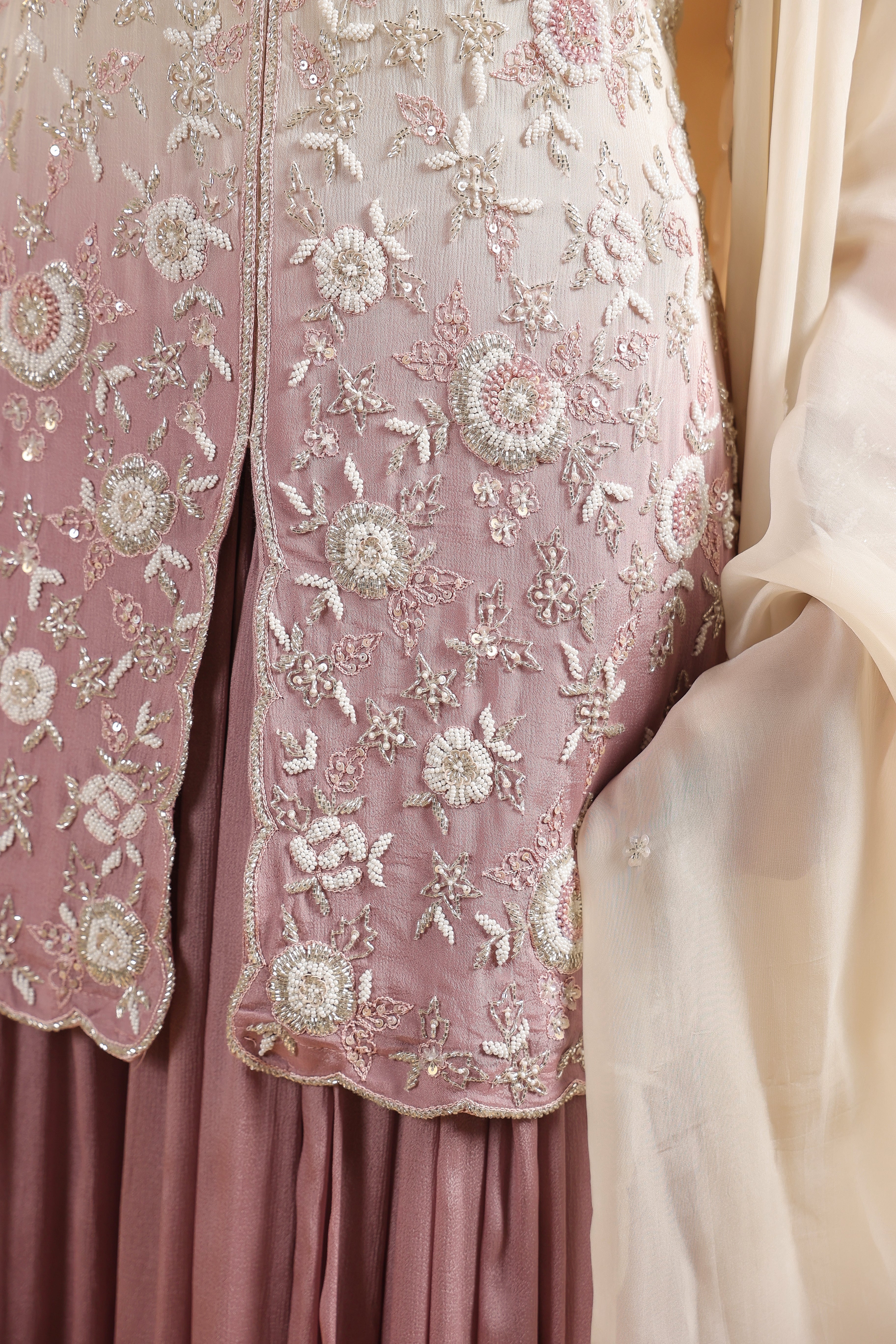 Shaded Mauve Embellished Chinon Silk Sharara Set