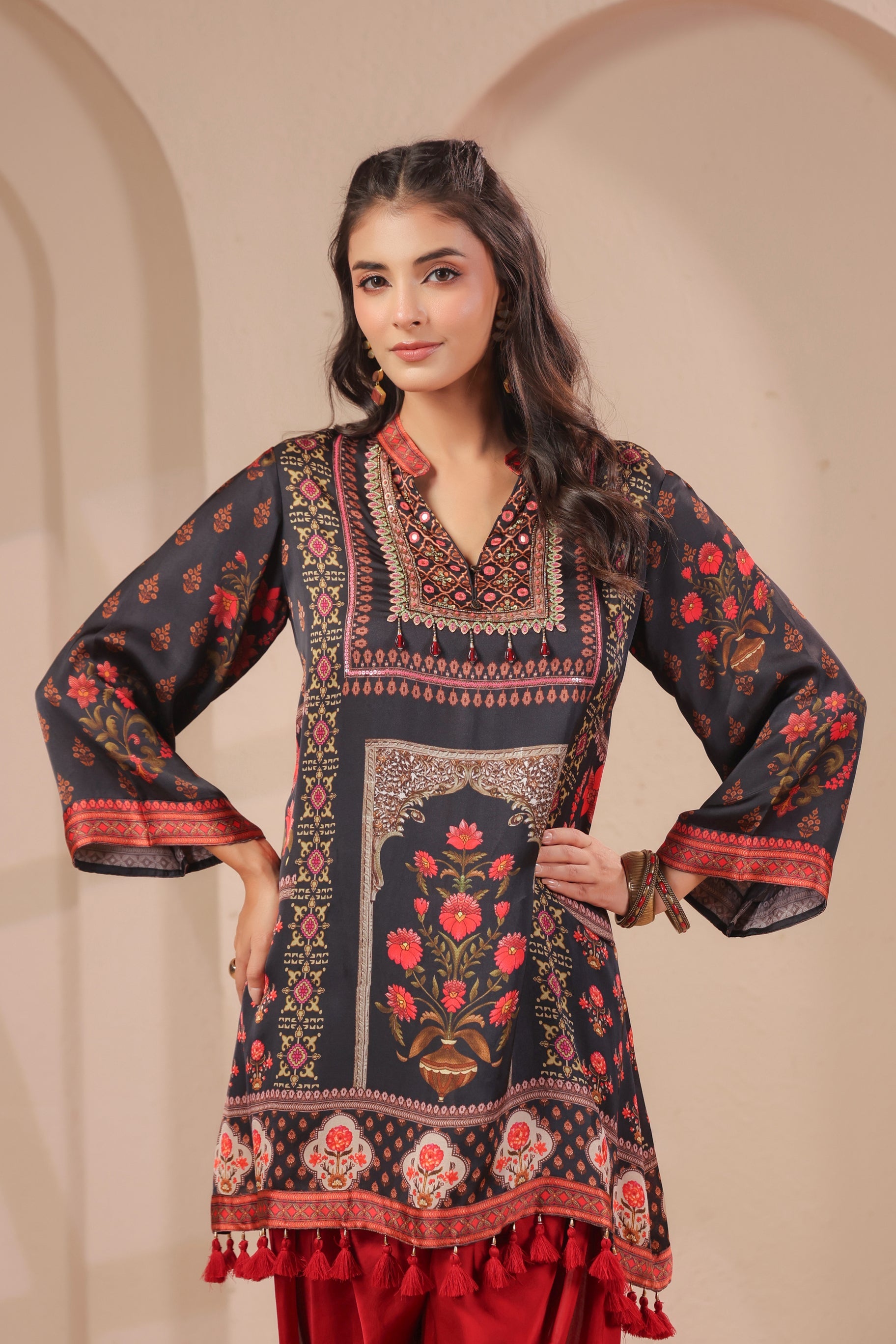 Royal Floral Printed Modal Silk Kurta Set