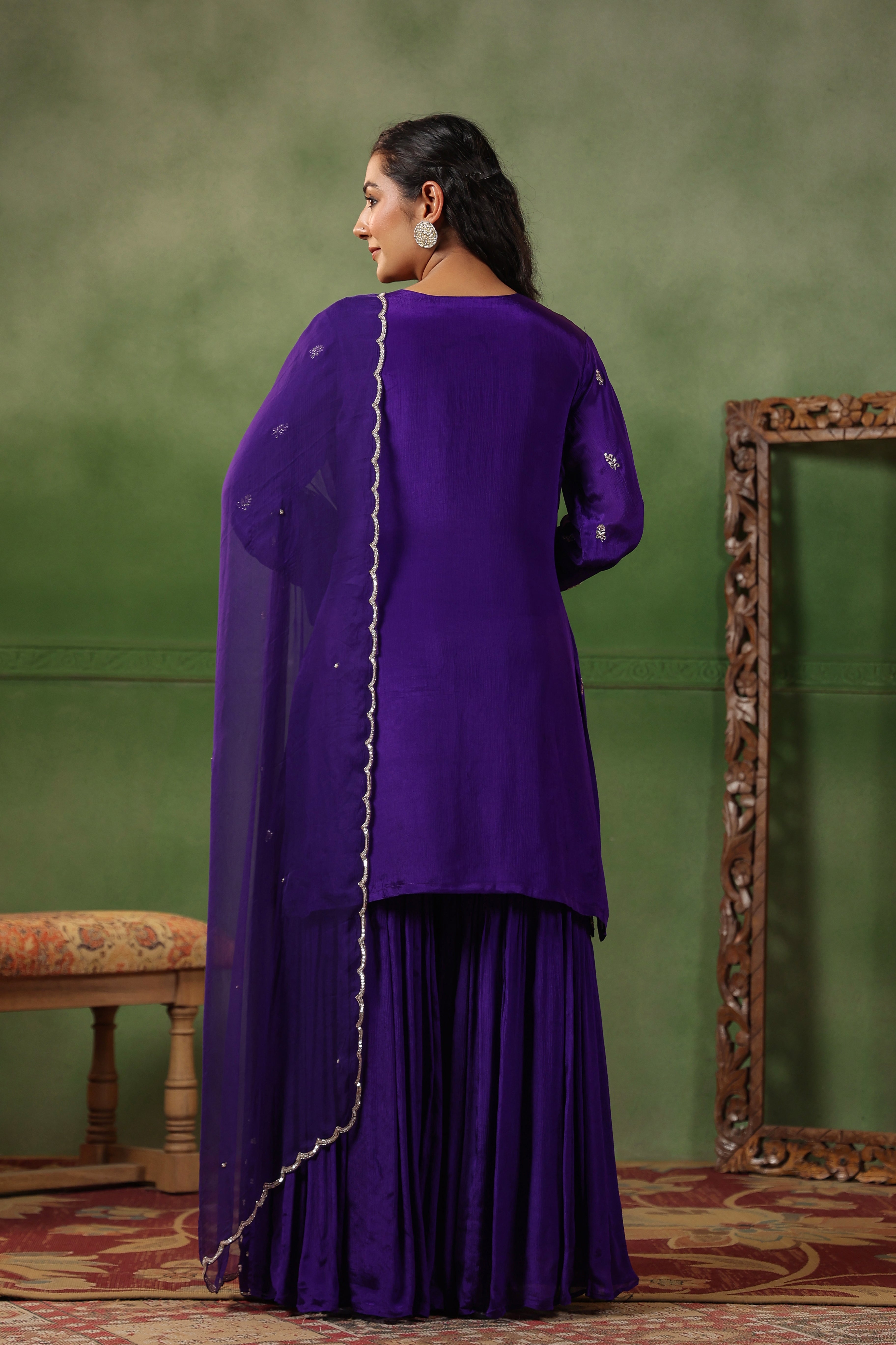 Royal Purple Embellished Chinon Silk Sharara Set