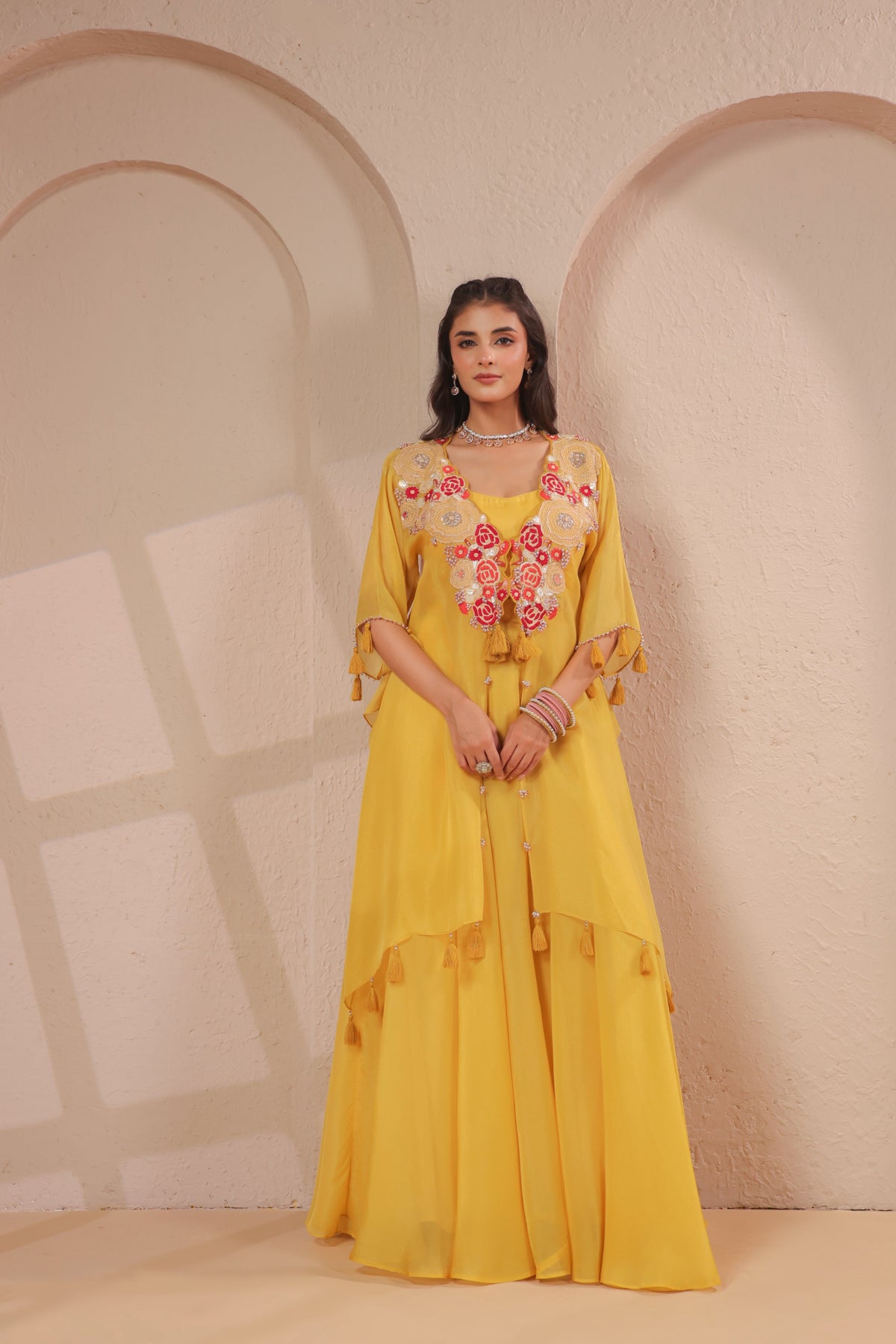Lime Embellished Shimmer Organza Silk Palazzo Set