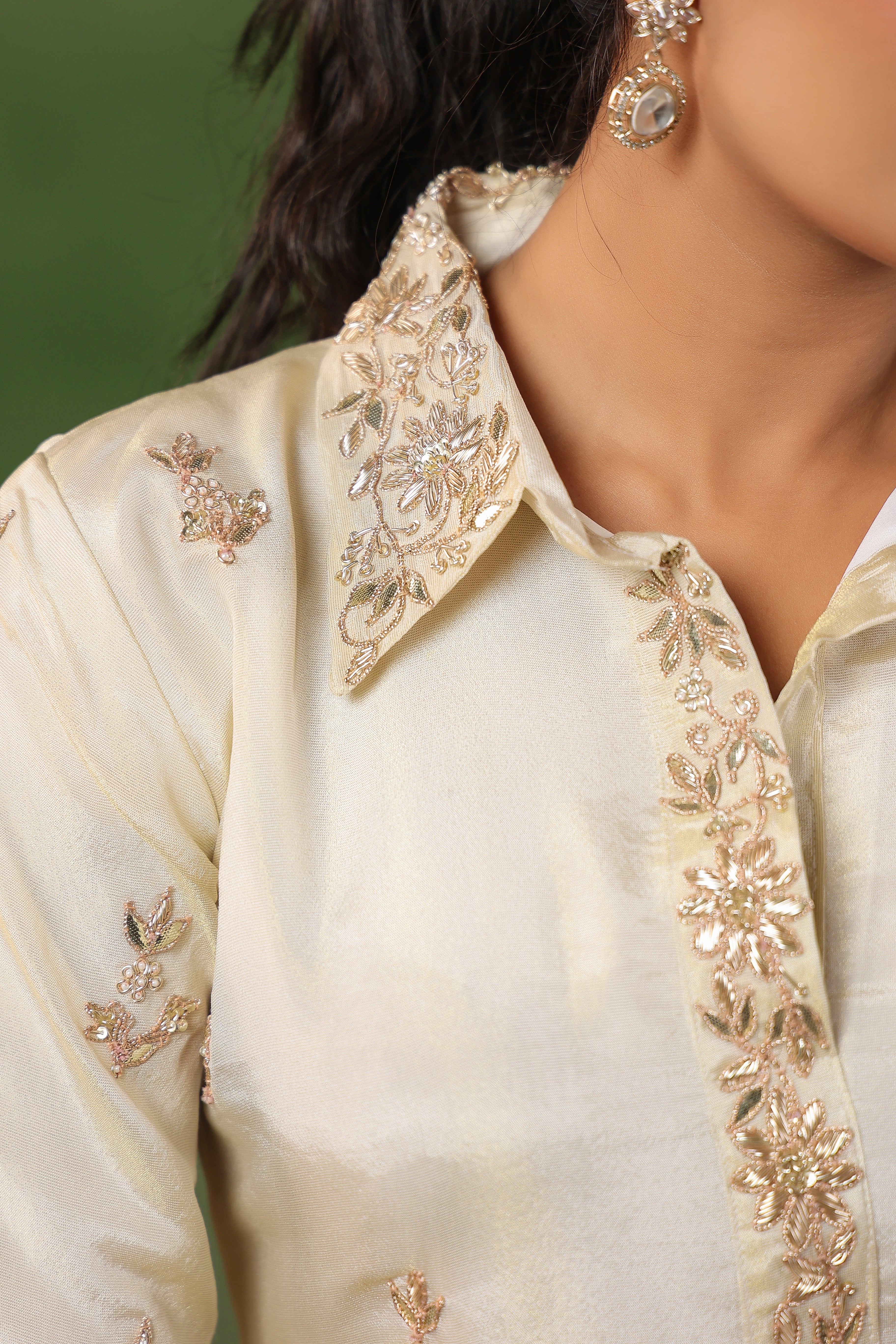 Off-White Embellished Tissue Silk Kurta Set