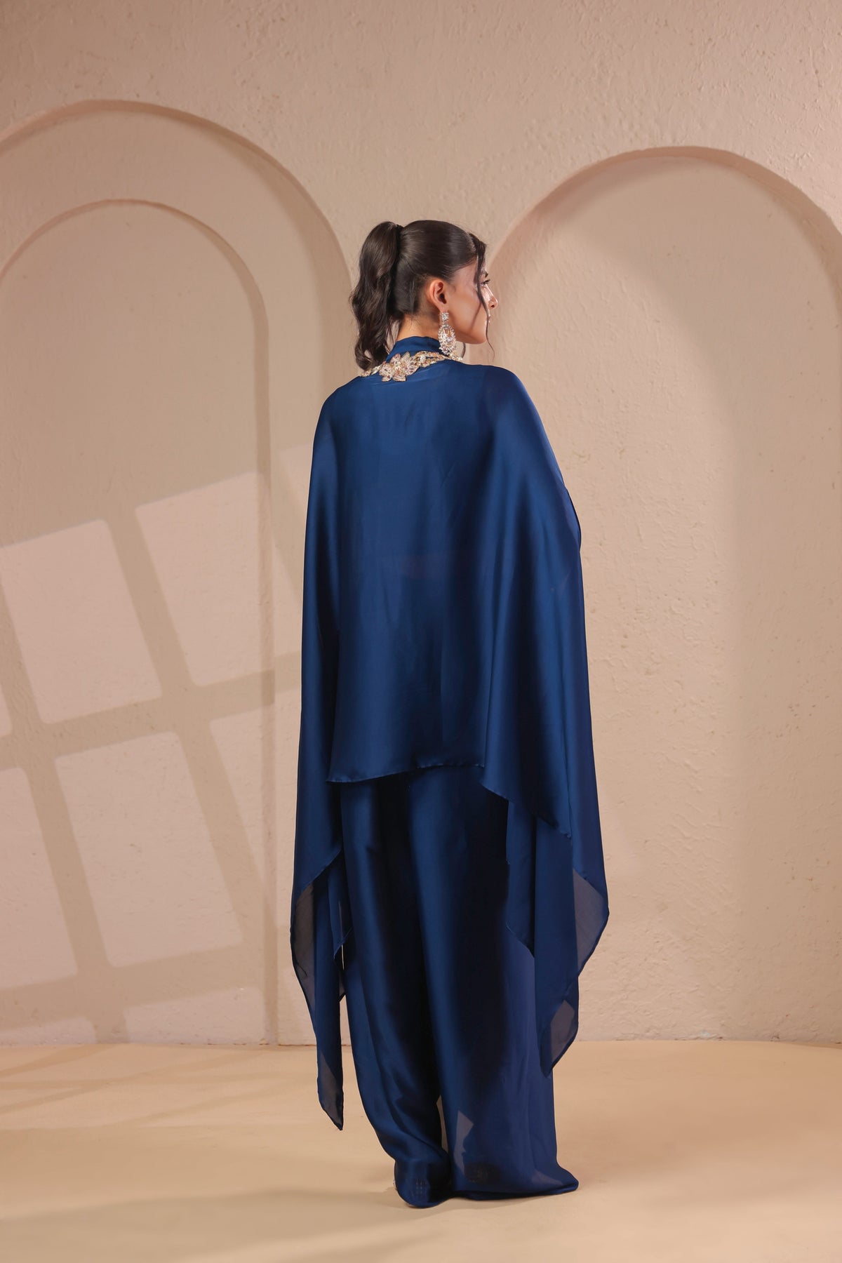 Sapphire Blue Embellished Modal Satin Silk Skirt Set