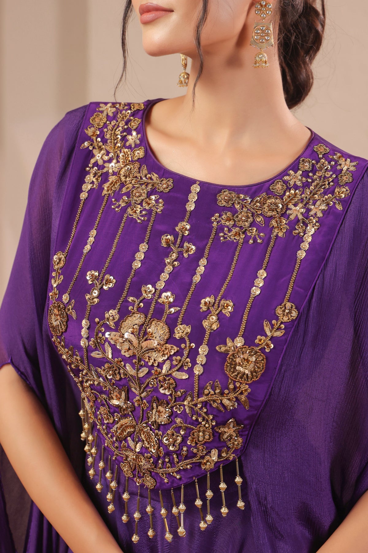 Bright Violet Embellished Chinon Silk Palazzo Set