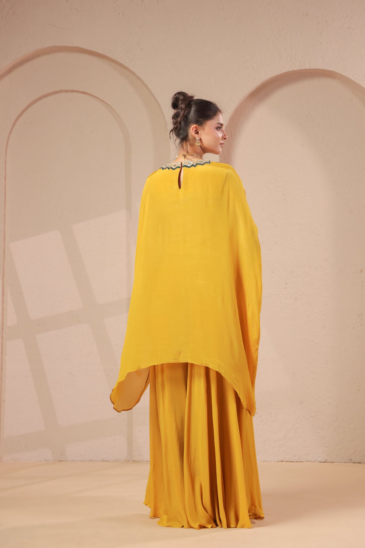 Lime Citrus Embellished Crepe Silk Skirt Set