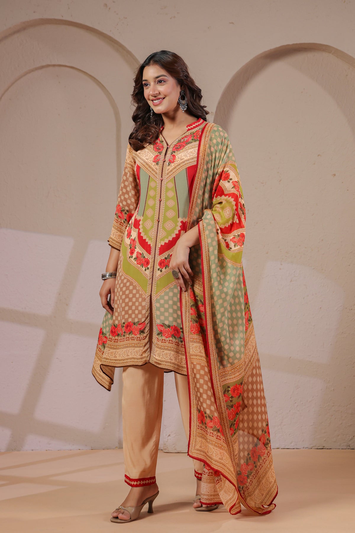 Sage Bloom Printed Crepe Silk Pant Set