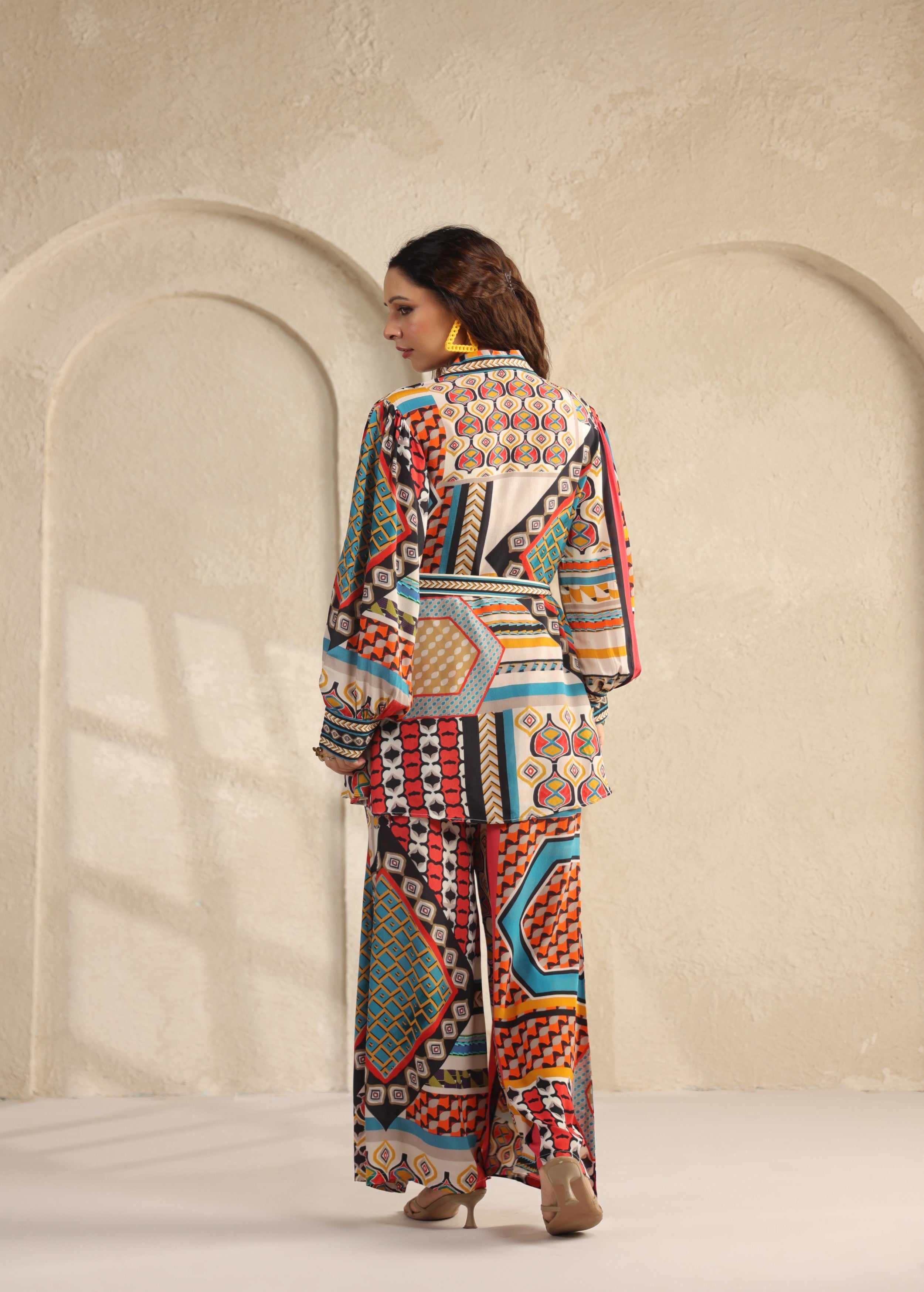 Multi-Color Geometric Printed Viscose Crepe Co-Ord Set