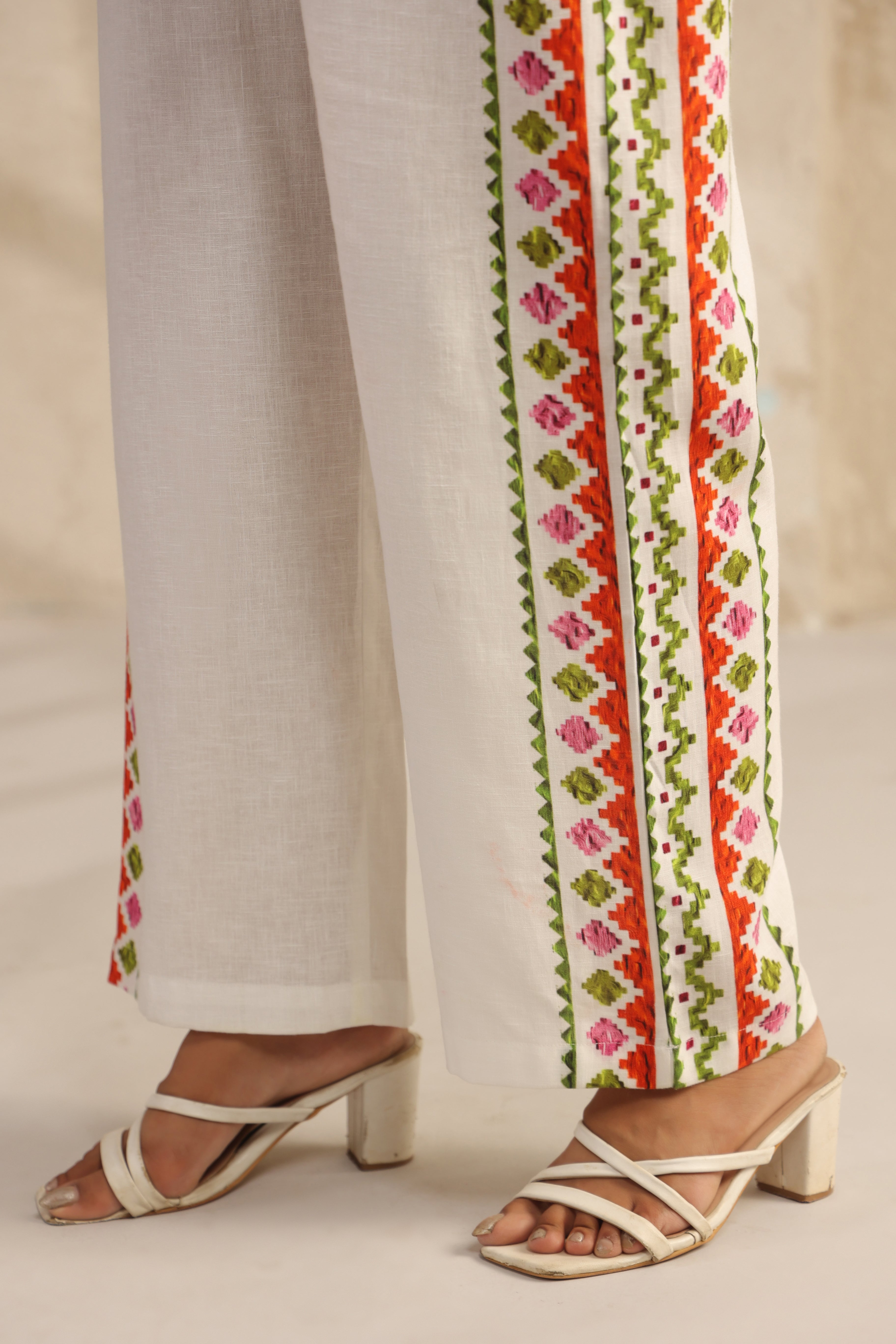 Ivory Floral Printed Pure Linen Co-Ord Set