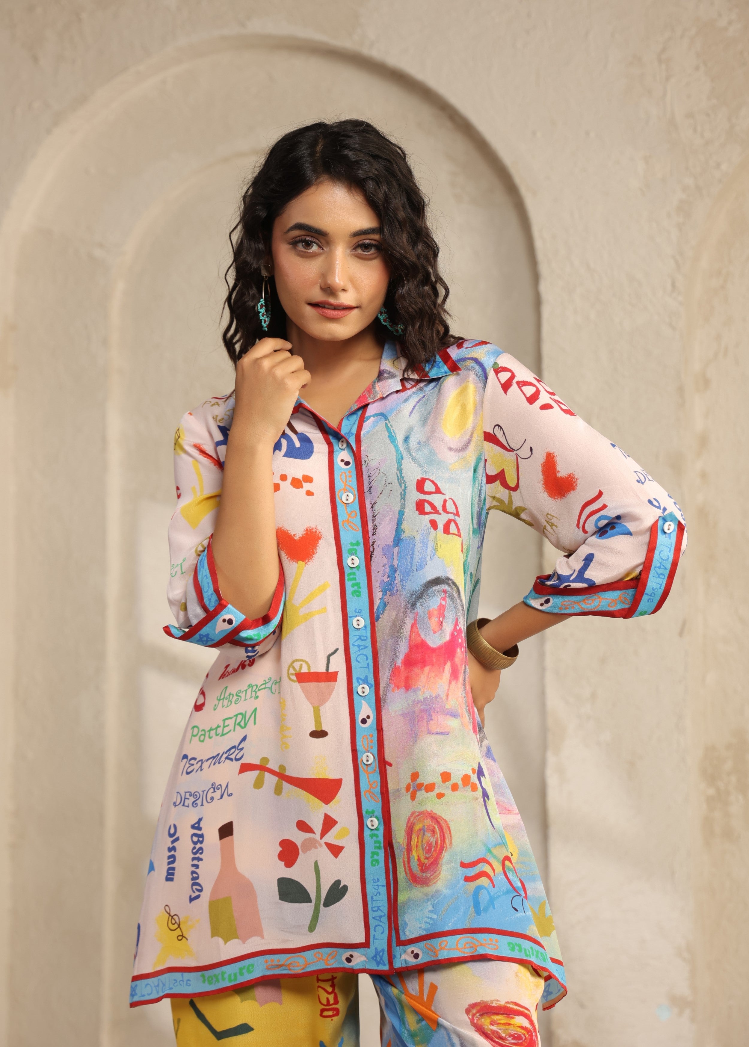 Multi-Color Pop Art Viscose Crepe Co-Ord Set