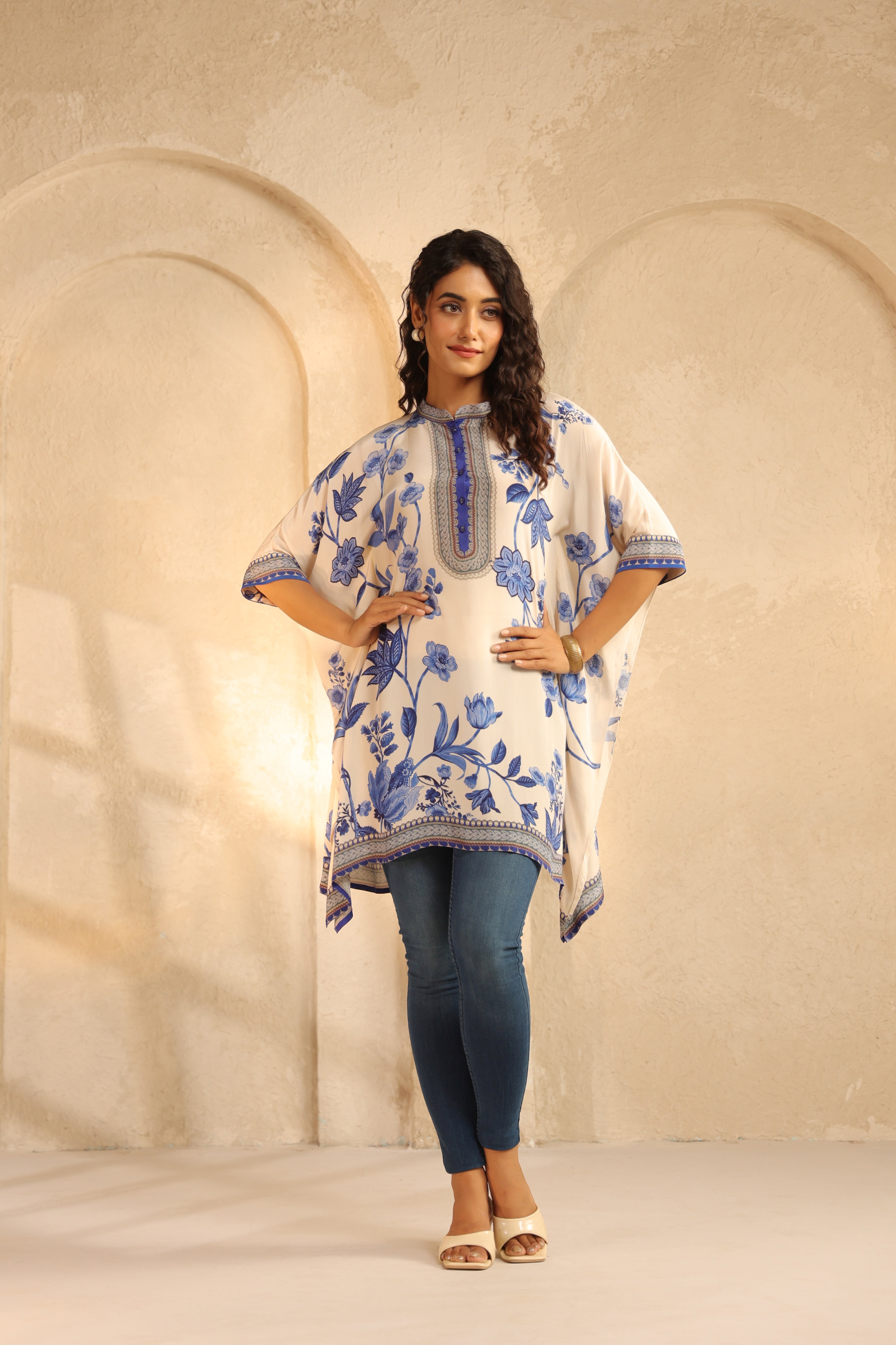 Off-White Printed Viscose Crepe Kaftan Top