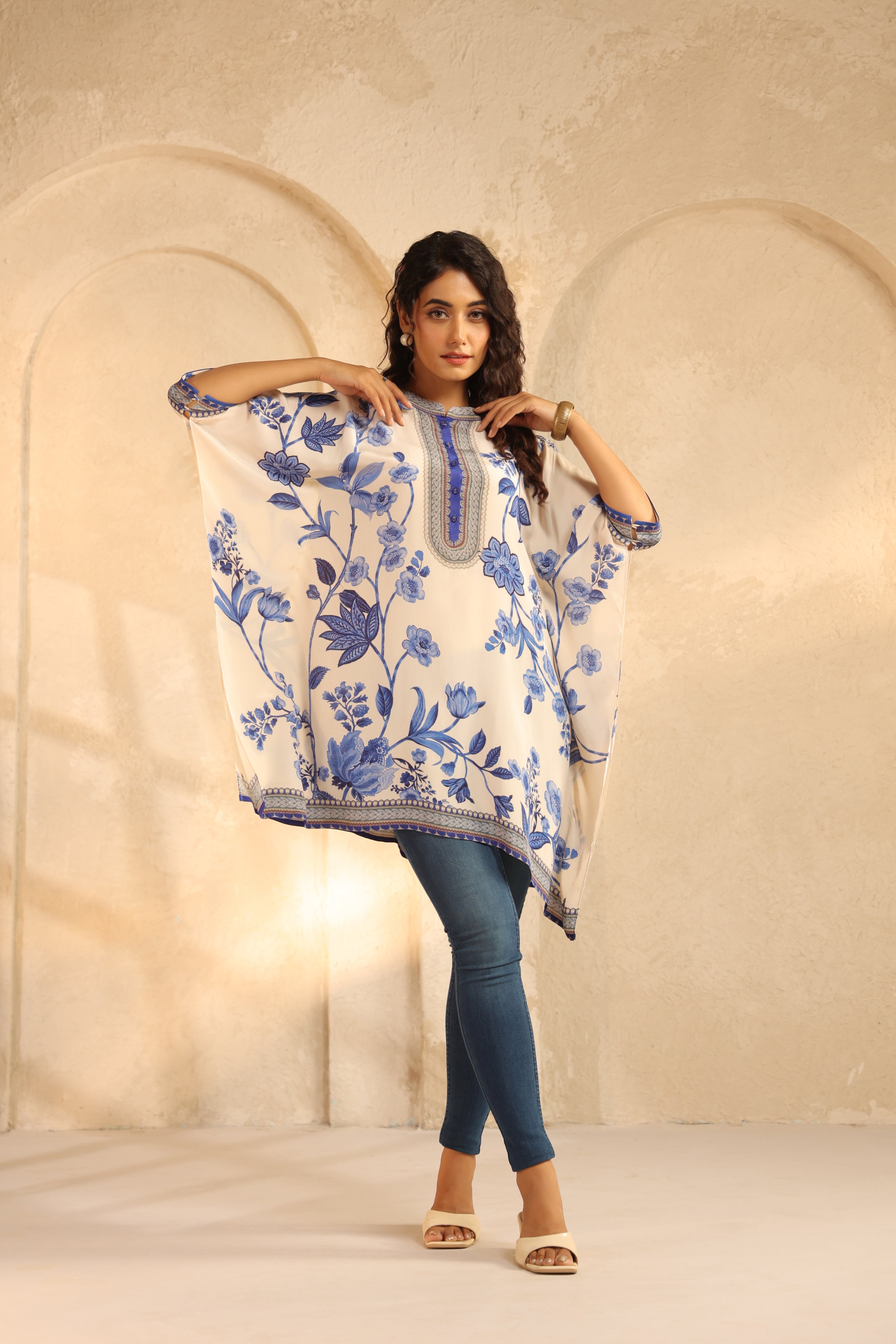 Off-White Printed Viscose Crepe Kaftan Top