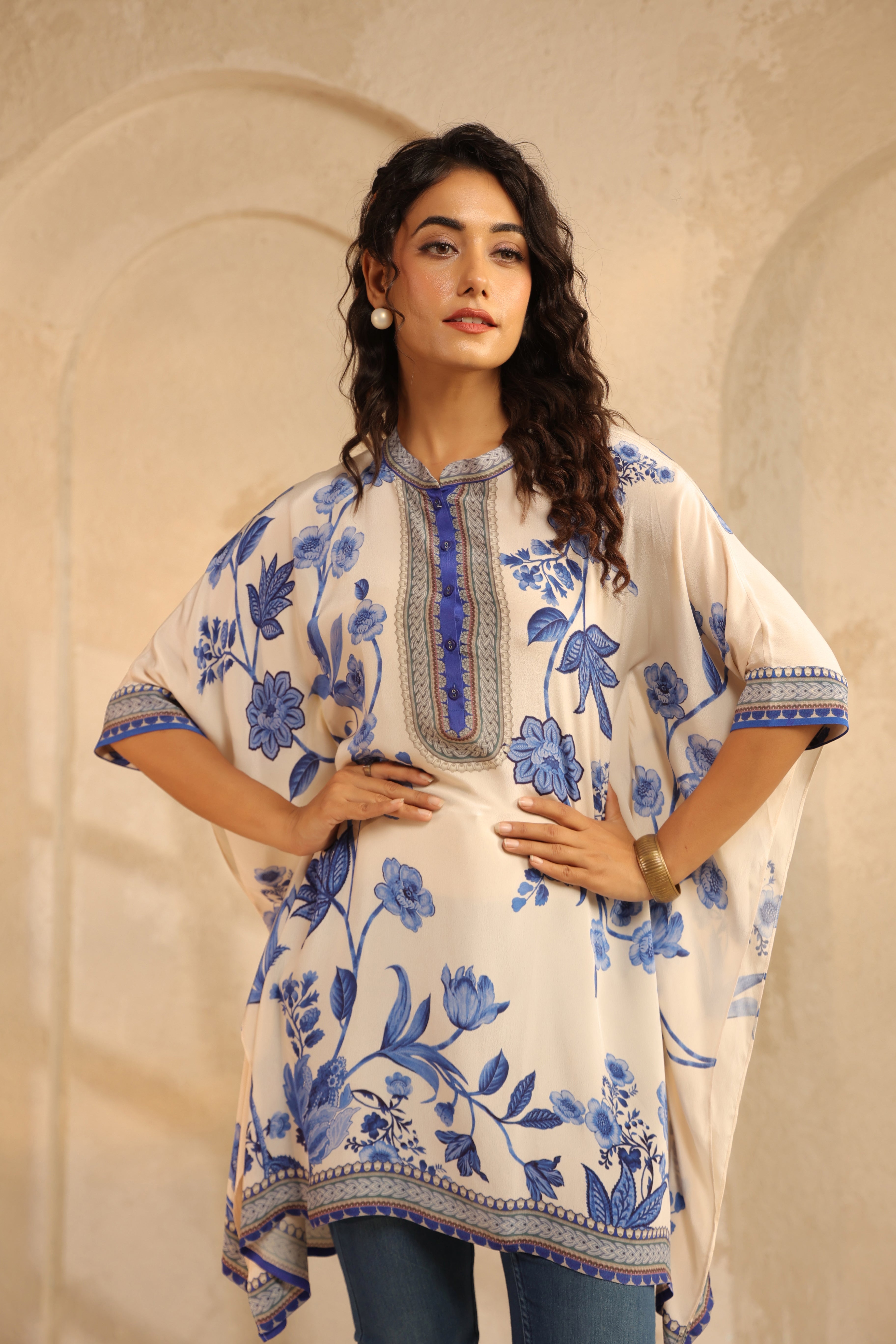 Off-White Printed Viscose Crepe Kaftan Top