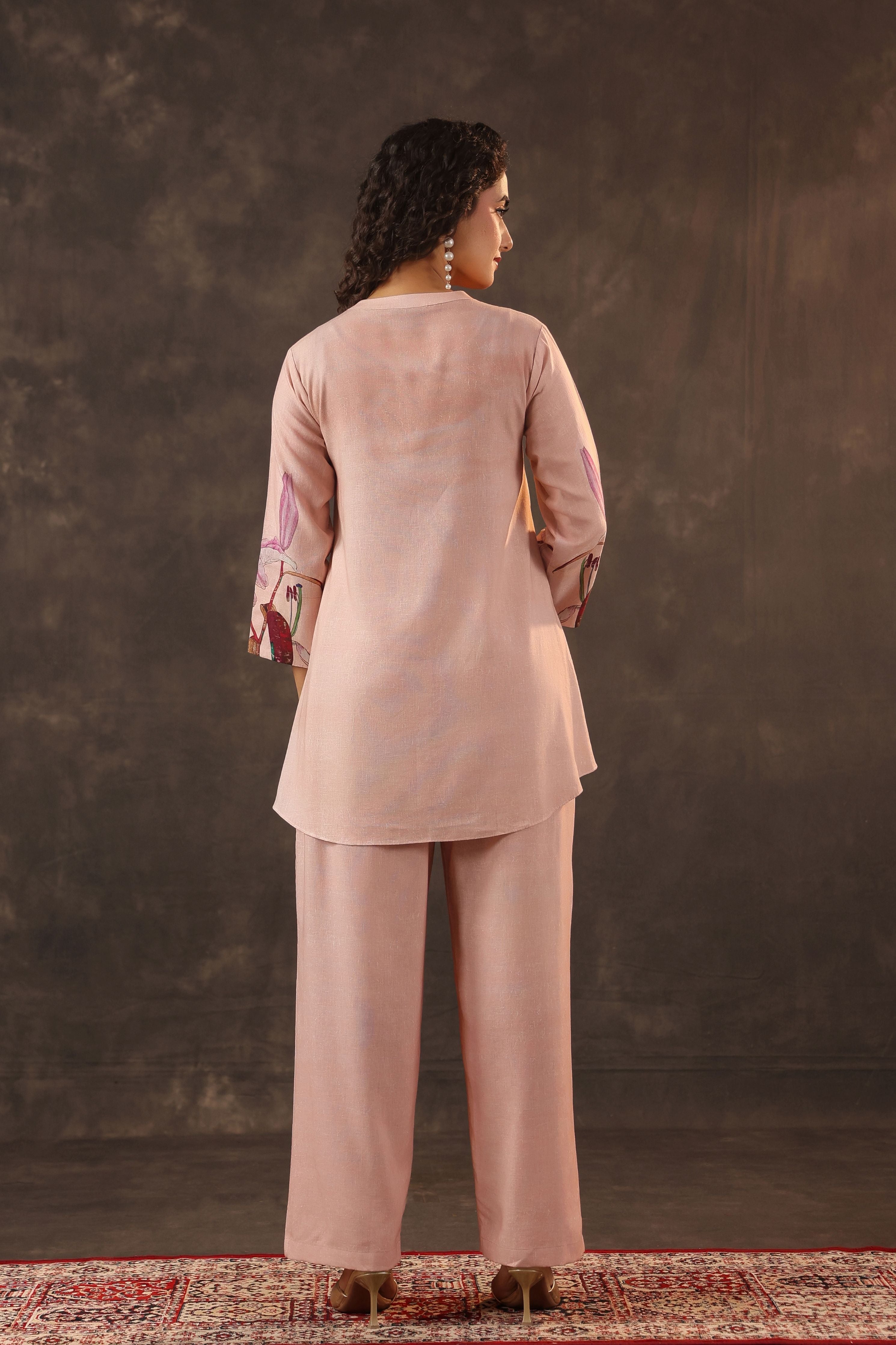 Petal Pink Embellished Linen Co-Ord Set