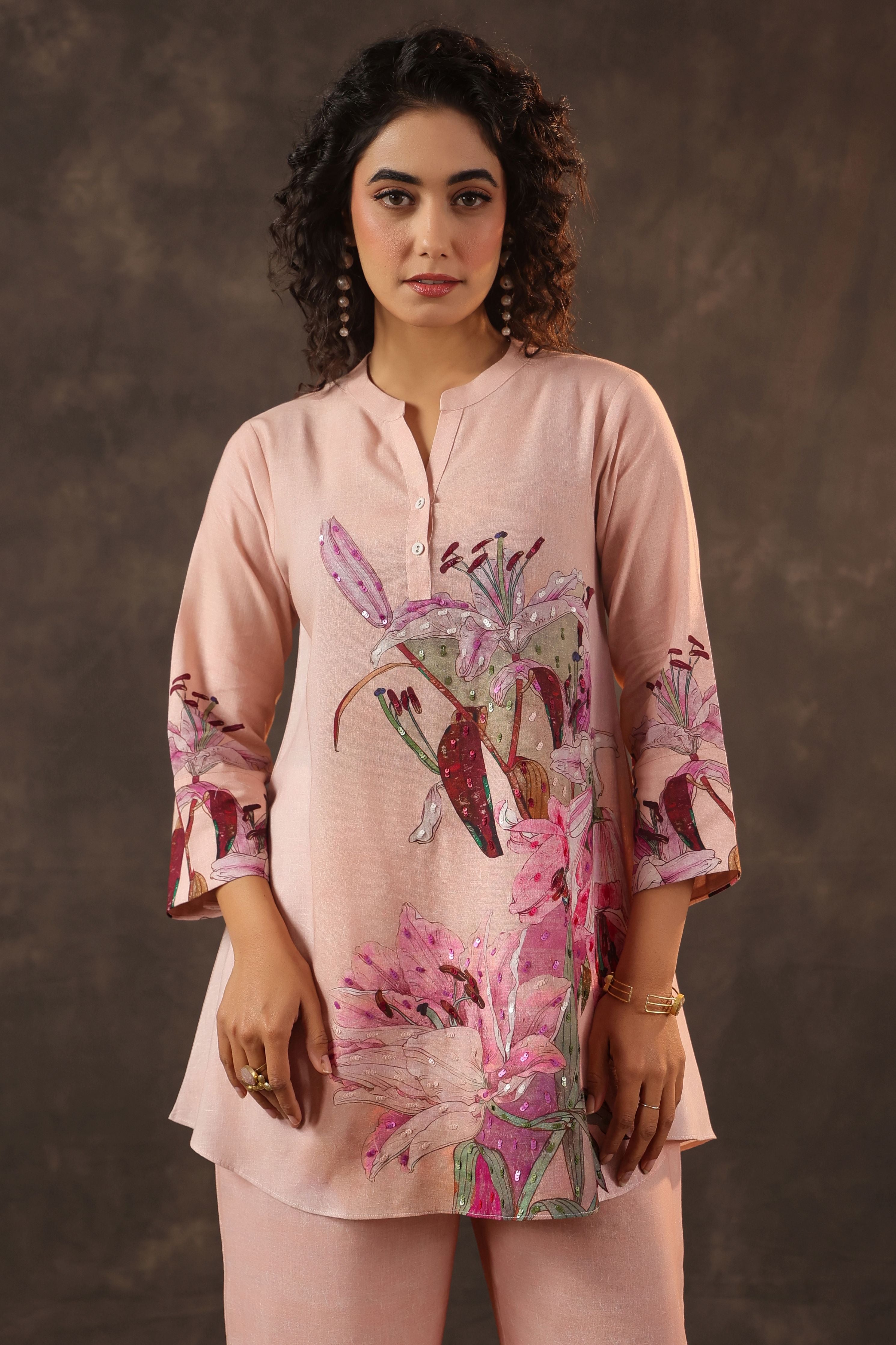 Petal Pink Embellished Linen Co-Ord Set