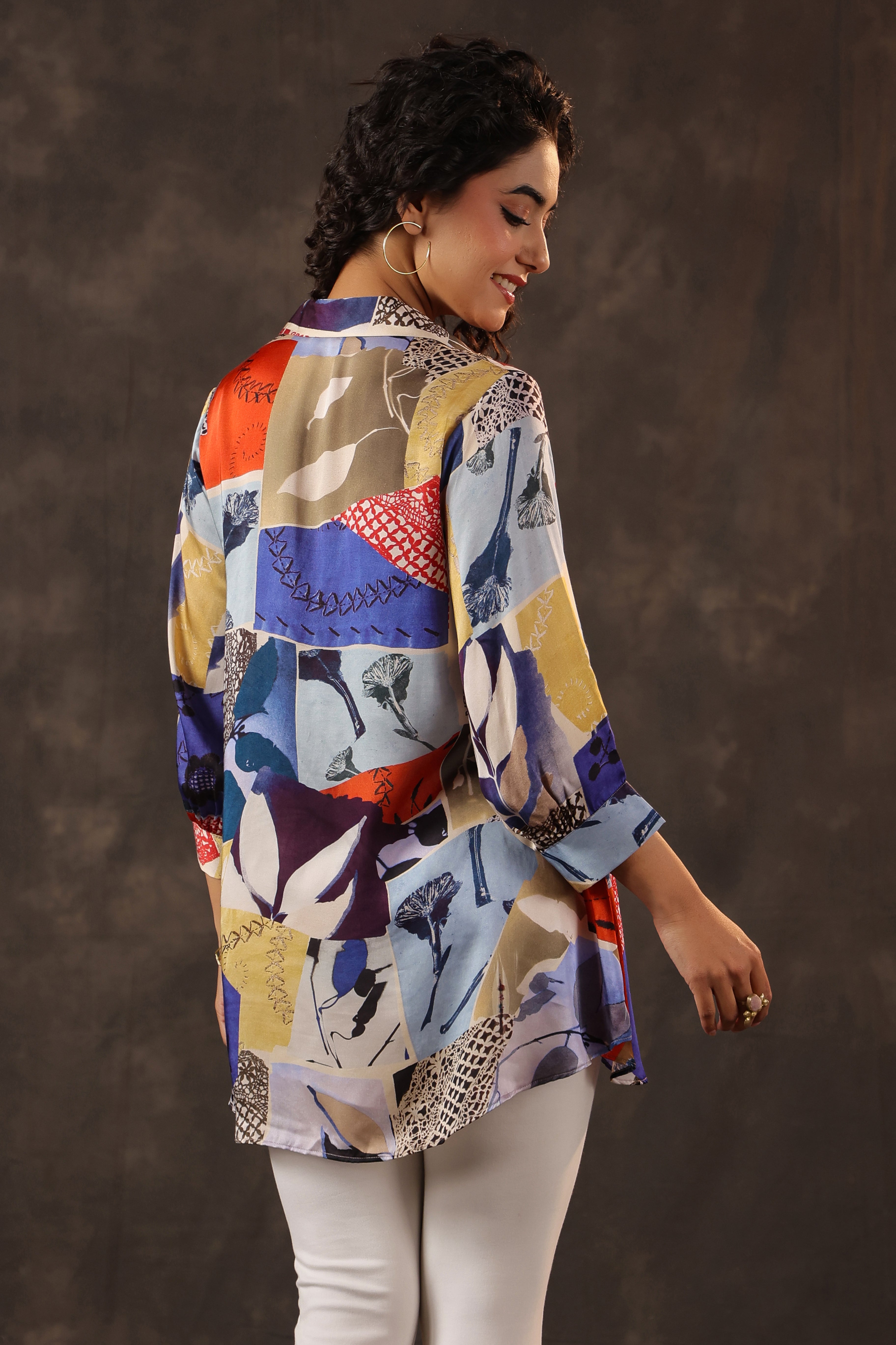 Abstract Prism Printed Crepe Silk Top