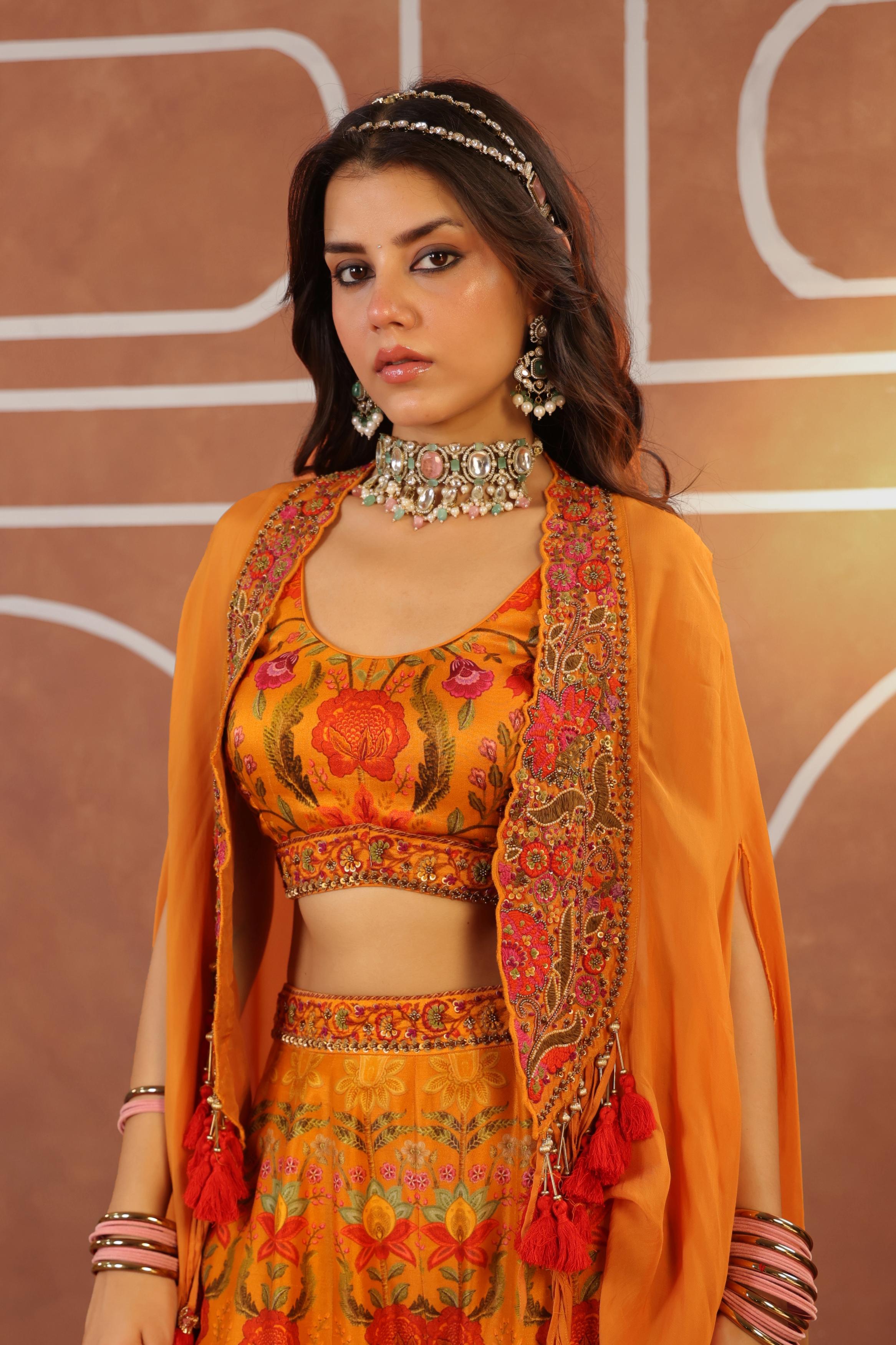 Amber Yellow Embellished Raw Silk Sharara Set