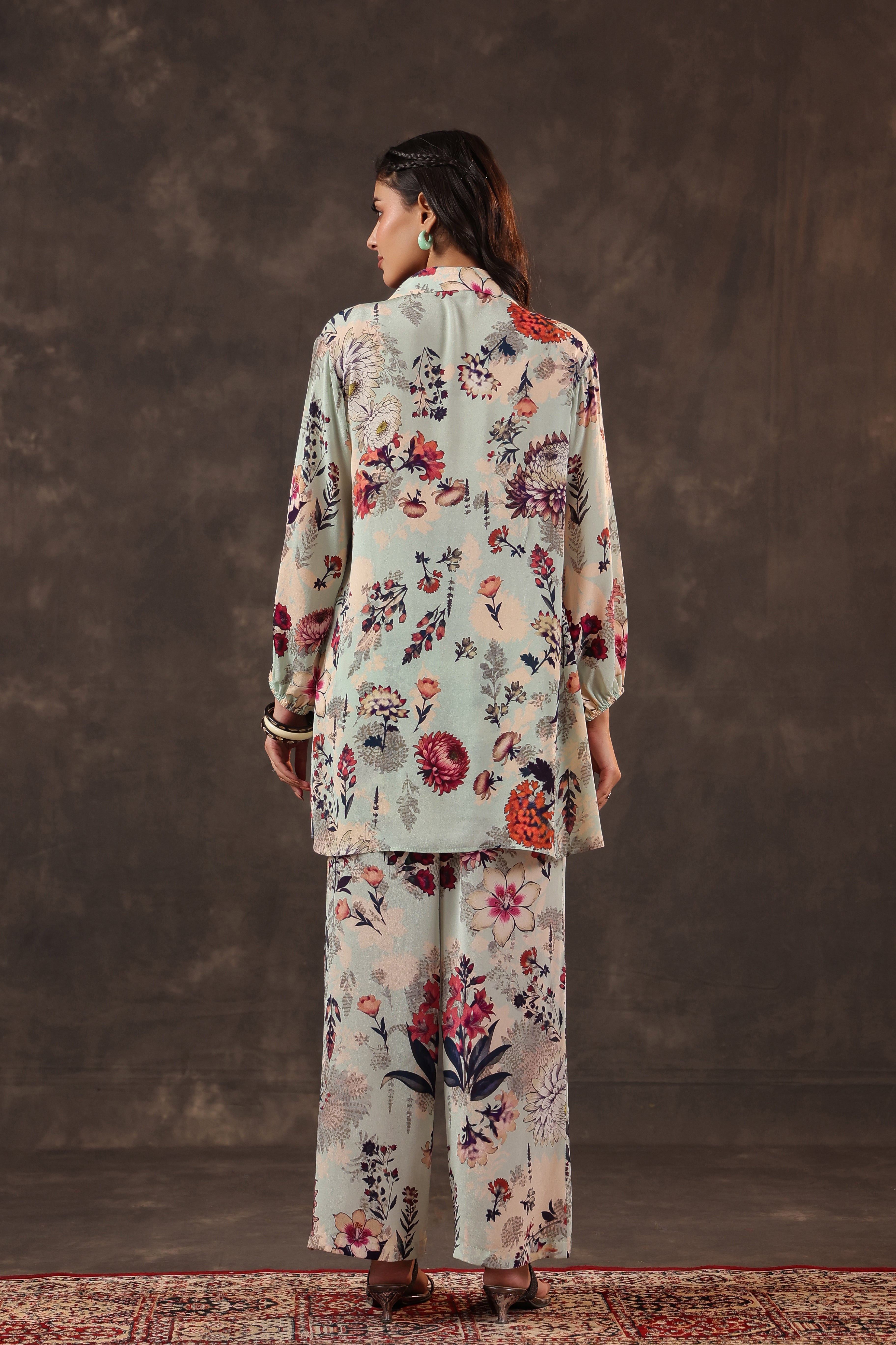 Sky Blue Printed Crepe Silk Co-Ord Set