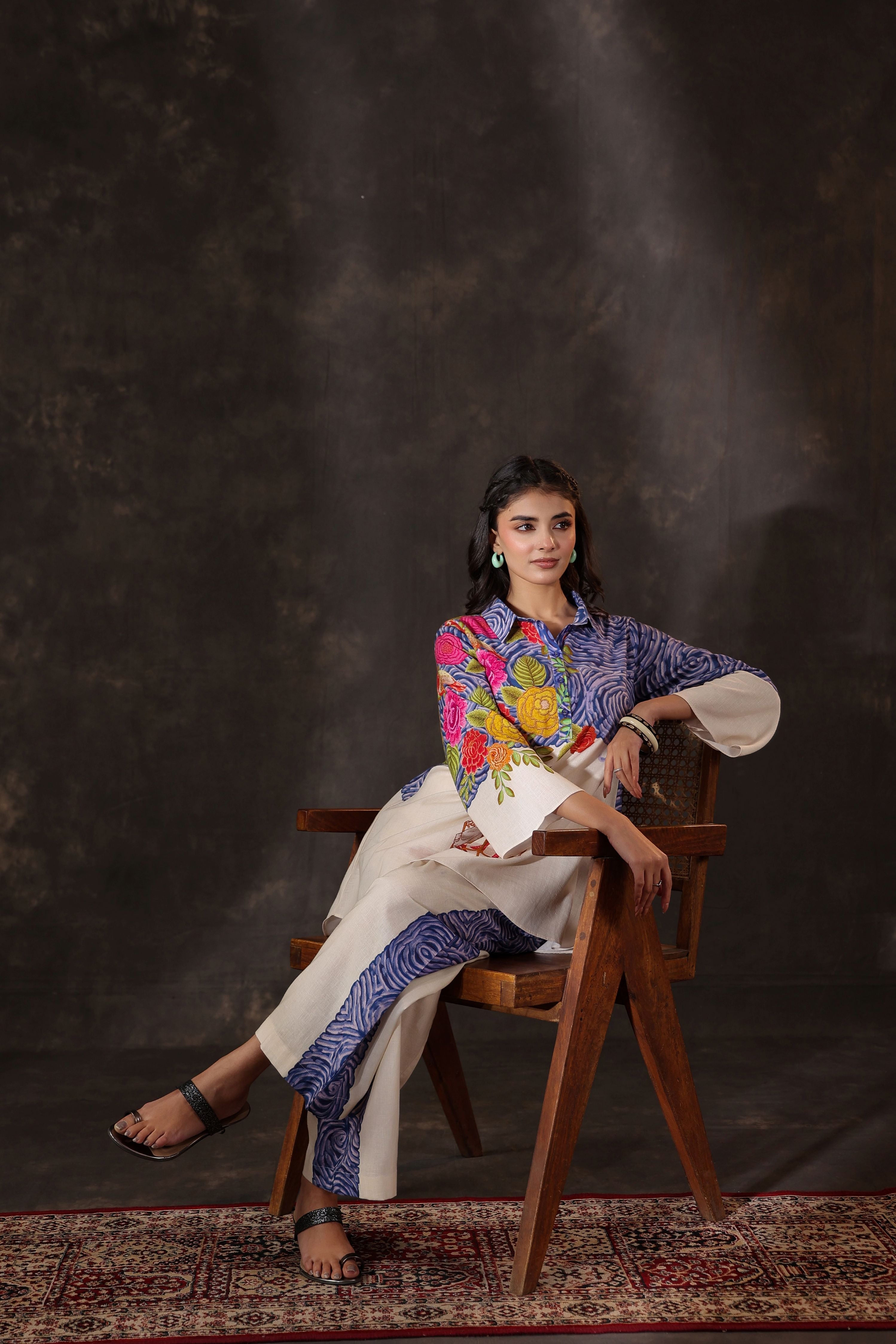 Sand Ivory Printed Linen Co-Ord Set