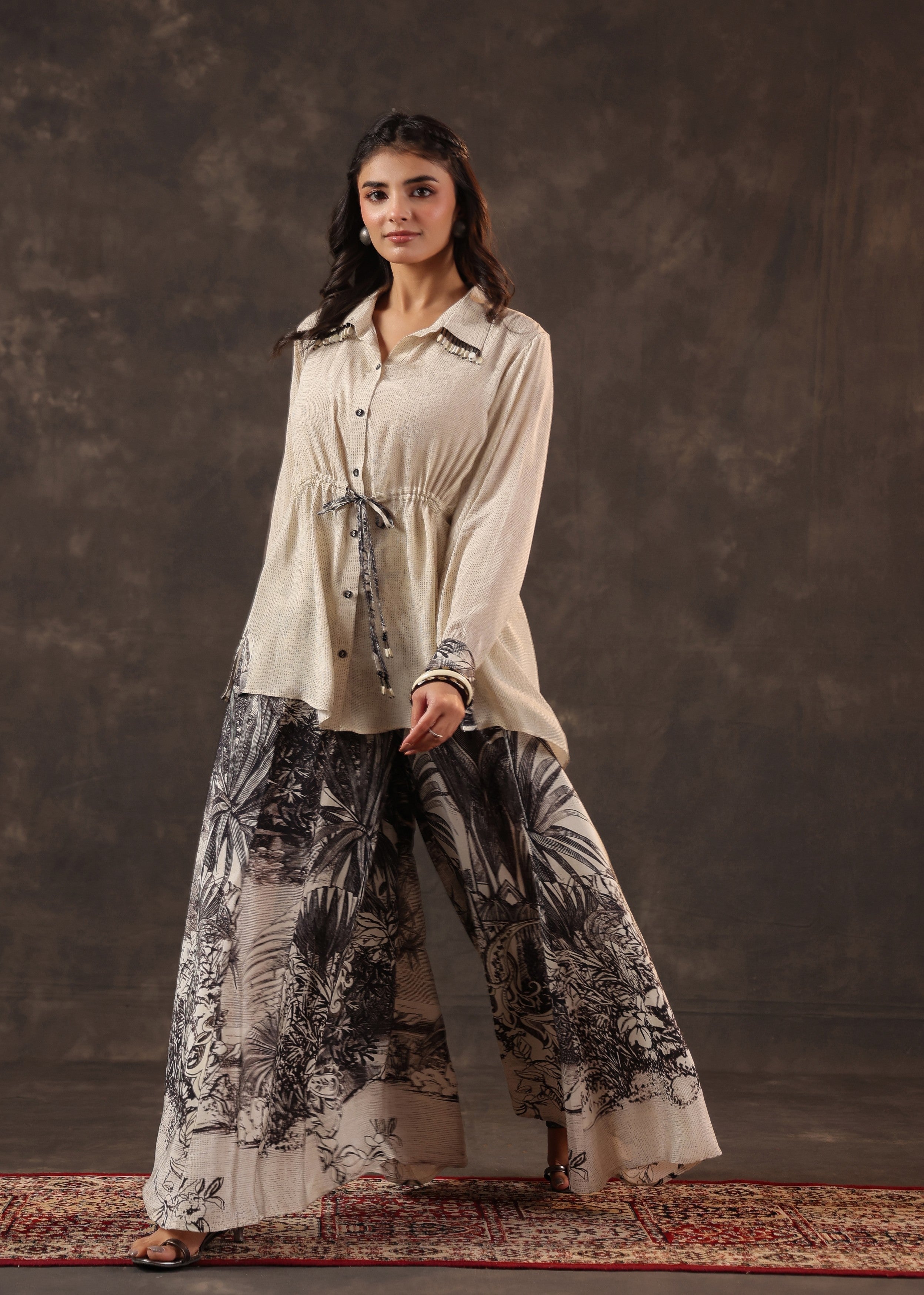 Ivory Onyx Printed Crepe Silk Co-Ord Set