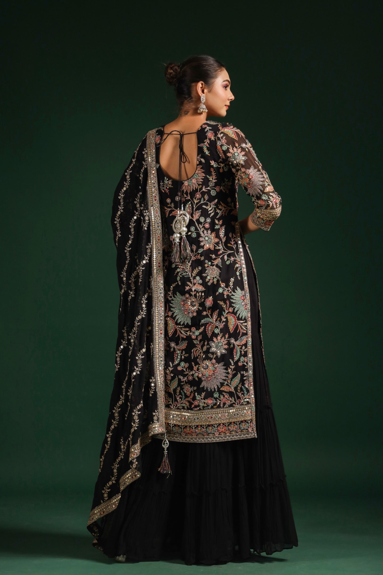 Black Embroidered Premium Georgette Sharara Set